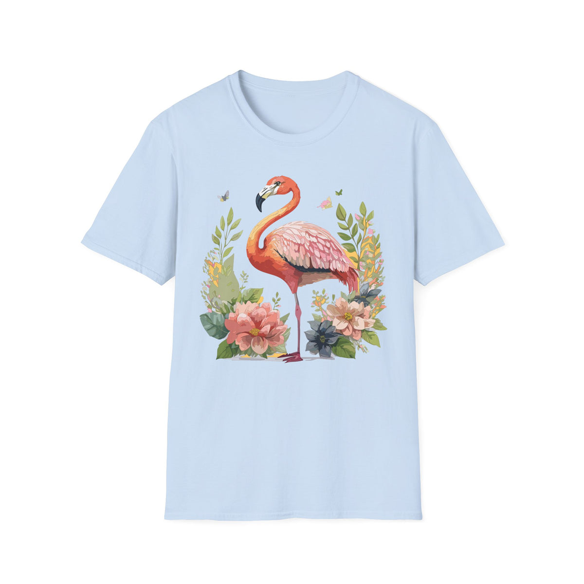 Pink Flamingo Floral Tee | Flamingo Shirt, Tropical Bird Illustration