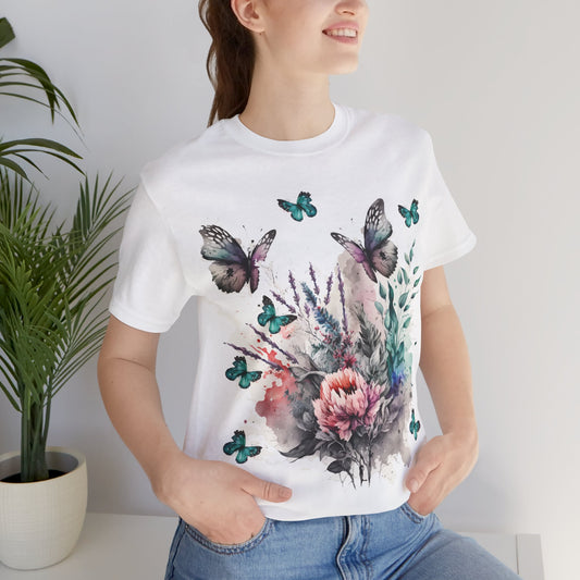 Cotton Tee Shirt with Butterfly Prints