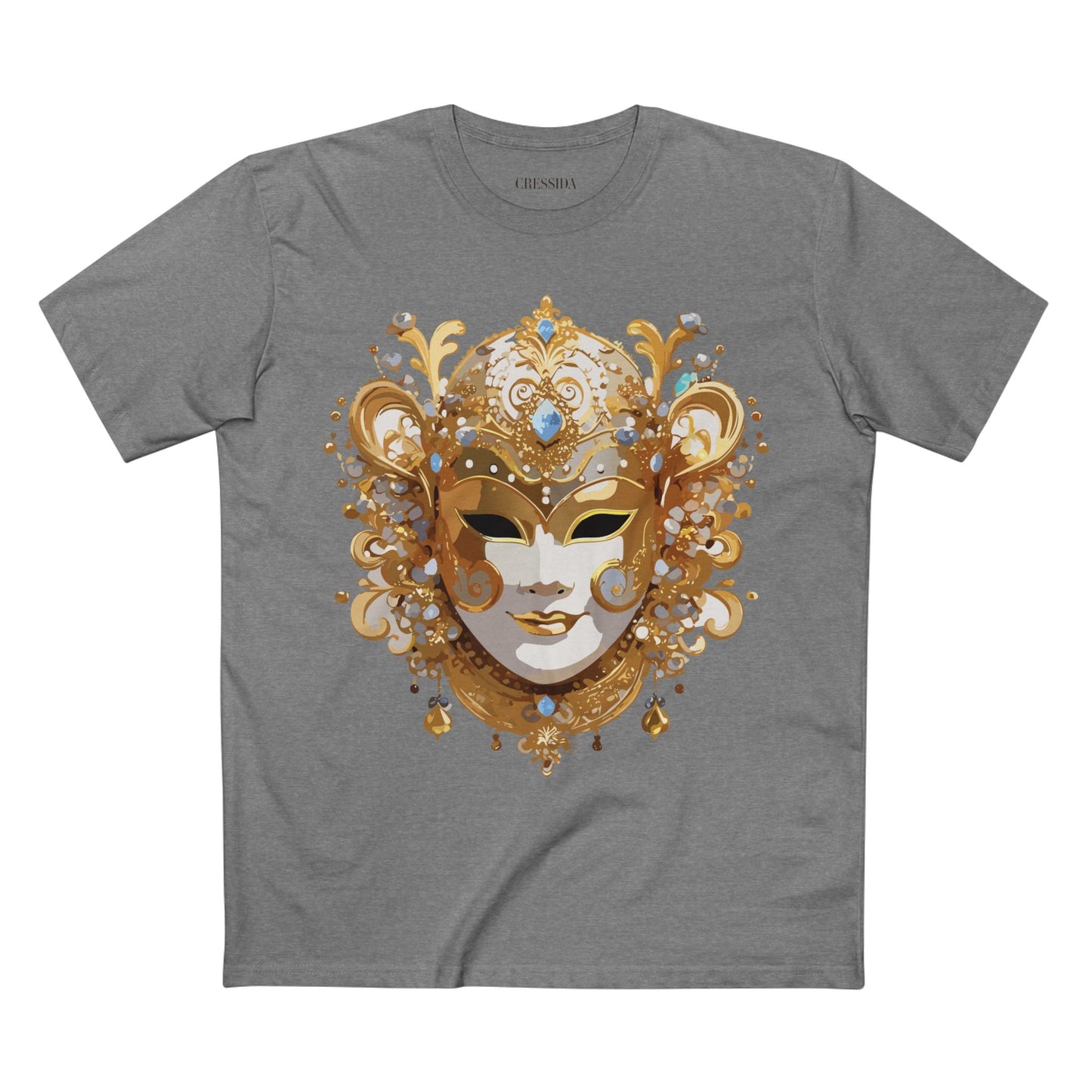 Carnival Mask Graphic T-Shirt Unisex 100 Cotton With Antique Gold Art Design Tee 25