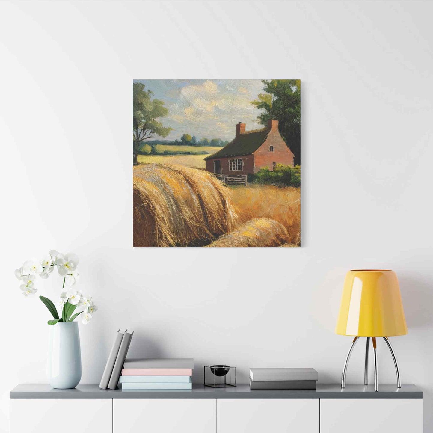 Countryside Print Canvas, Oil Paint Print 20x20, 24x24, 30x30, 32x32, 36x36 Art Design Print Pine-Wood Inner Frame MC- 47