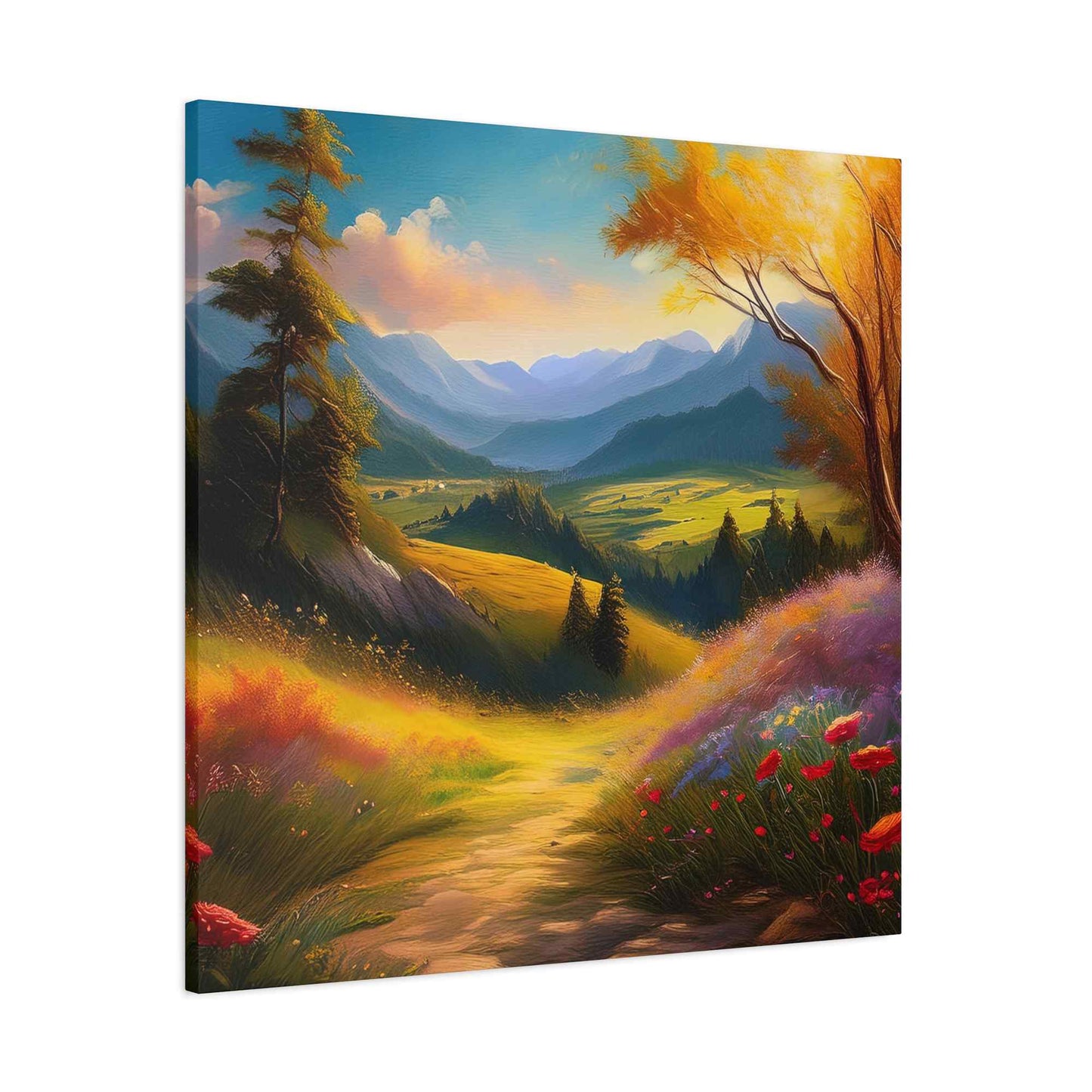 Landscape Print Canvas, Oil Paint Print 20x20, 24x24, 30x30, 32x32, 36x36 Art Design Print Pine-Wood Inner Frame MC-36