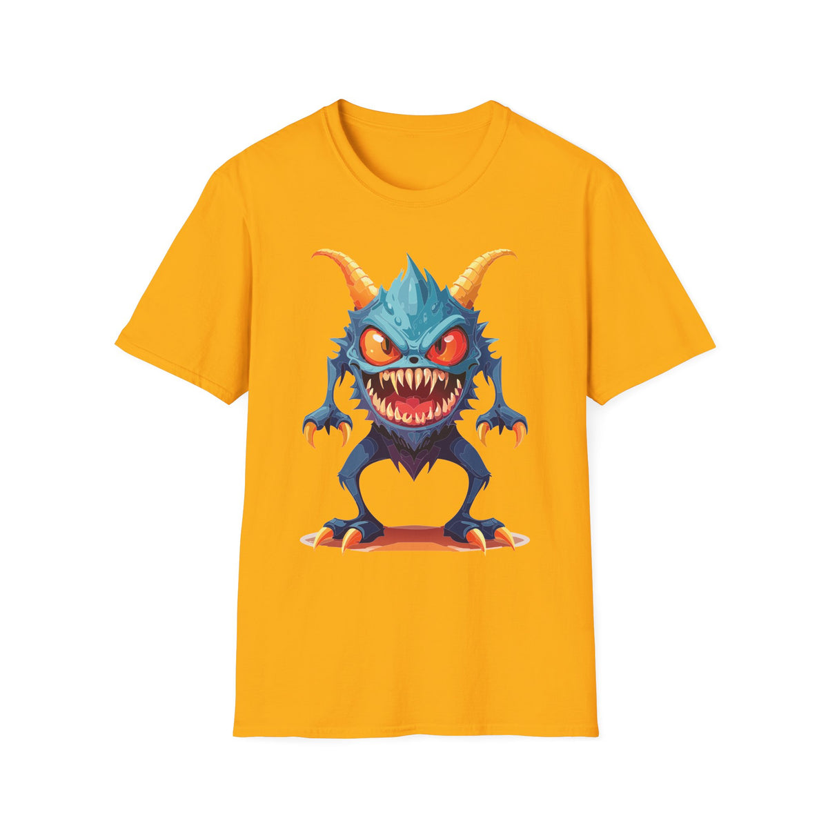 Monster Graphic T-Shirt — Cute Scary Blue Demon Tee for Halloween & Gamer Fans Cartoon Graphic Tee Unisex 100 Cotton Gildan T-Shirt