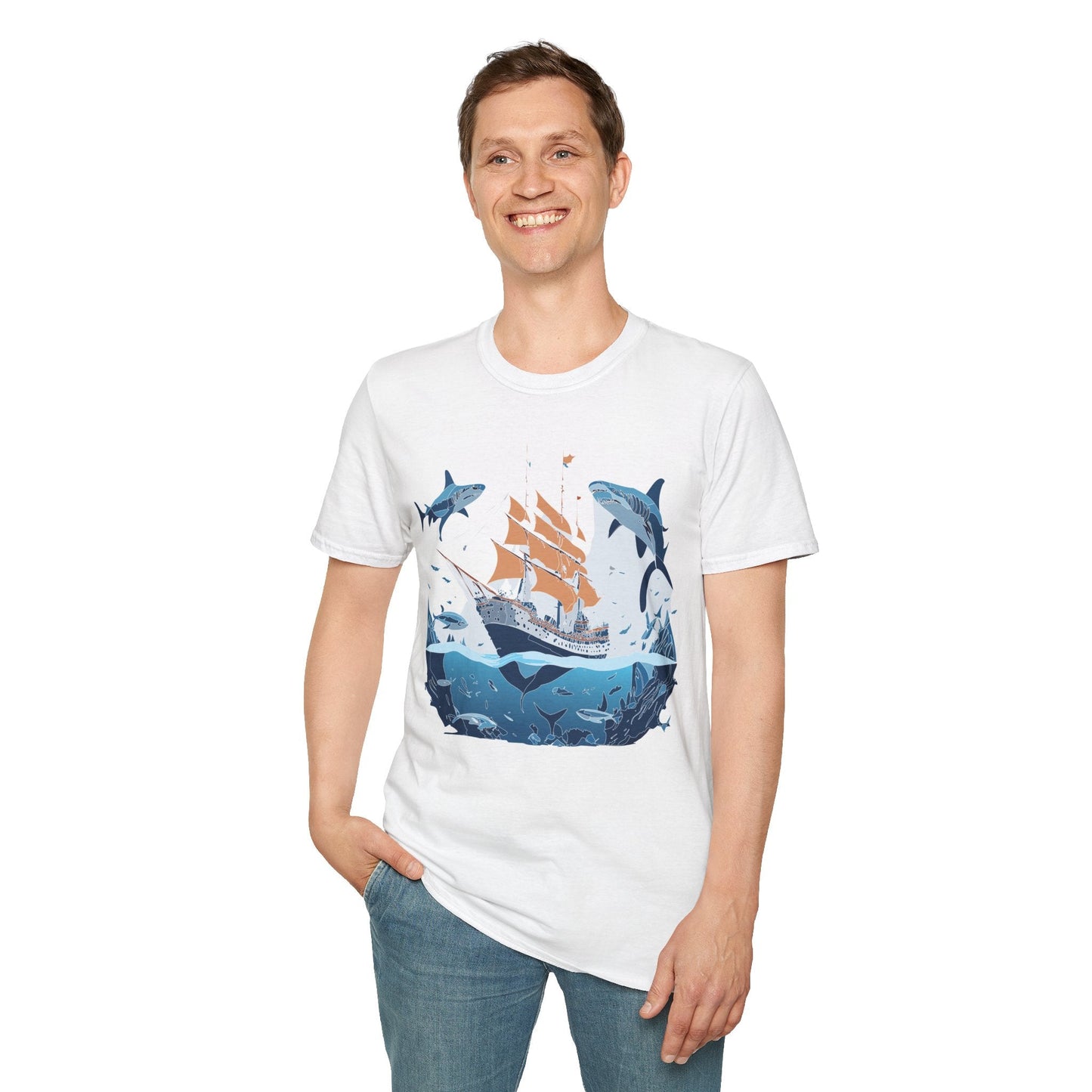 Ocean Tee Shirt Unisex Gildan Softstyle 64000 Ring Spun Cotton Art Print Graphic Ocean Design