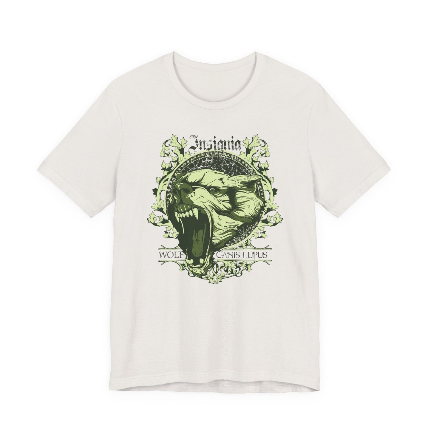 Howling Wolf Skull Tee Gothic Vintage Crest, Green Graphic Shirt Art-54