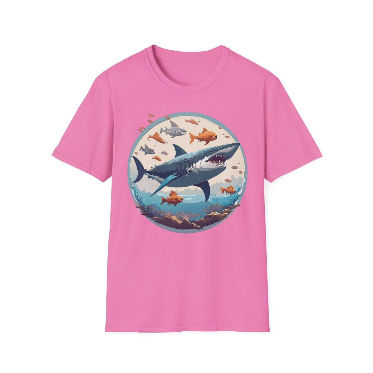 Great White Shark Circle Illustration T-Shirt | Ocean Fish Graphic Tee