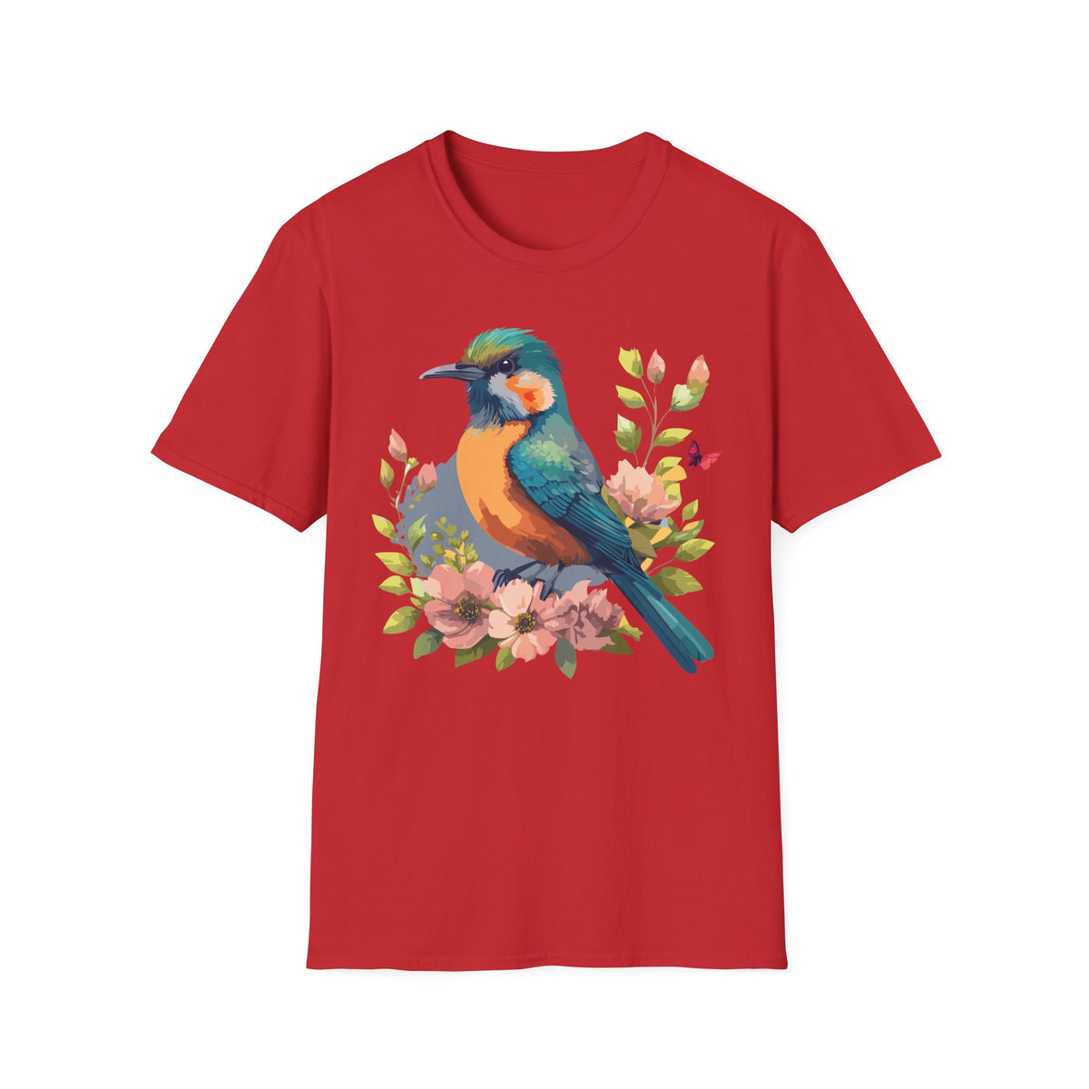 Colorful Bird Illustration T-Shirt | Floral Watercolor Kingfisher