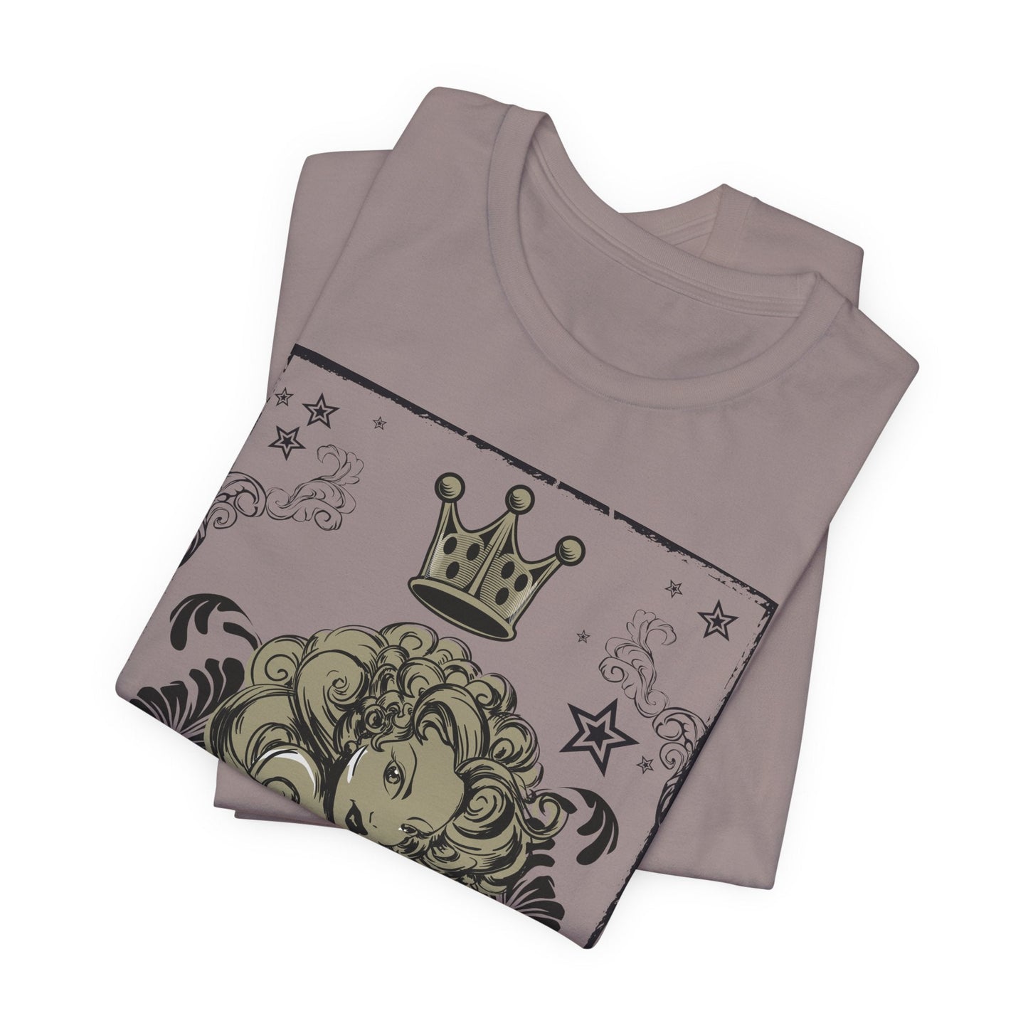 Crown Face Portrait Graphic Tee Vintage Floral Illustration Rock Band T-Shirt
