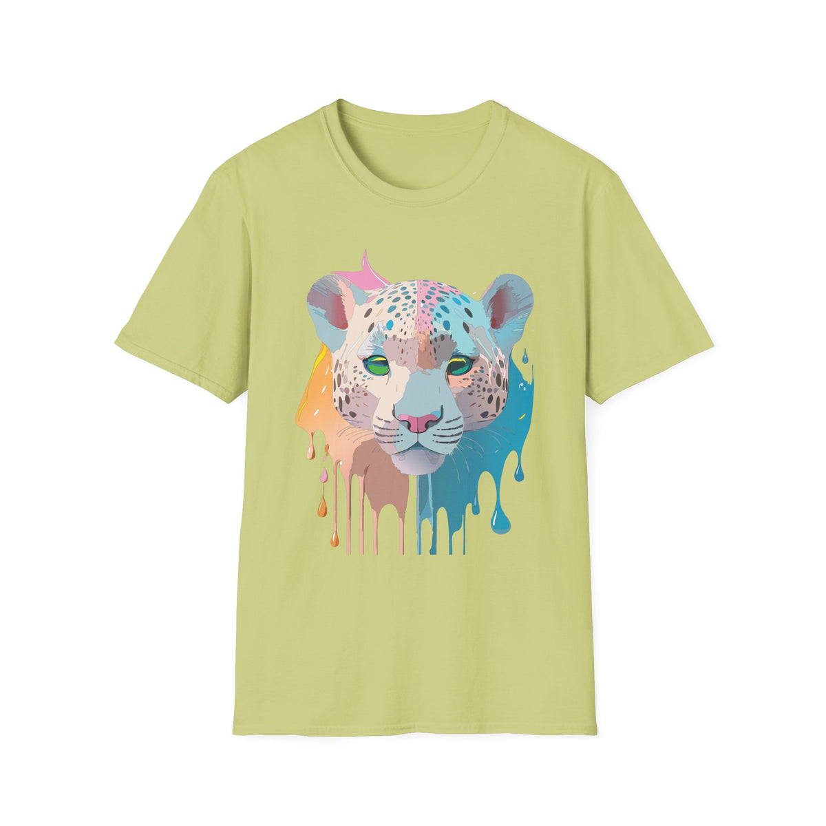 Colorful Leopard Portrait T-Shirt | Dripping Paint Cat Tee