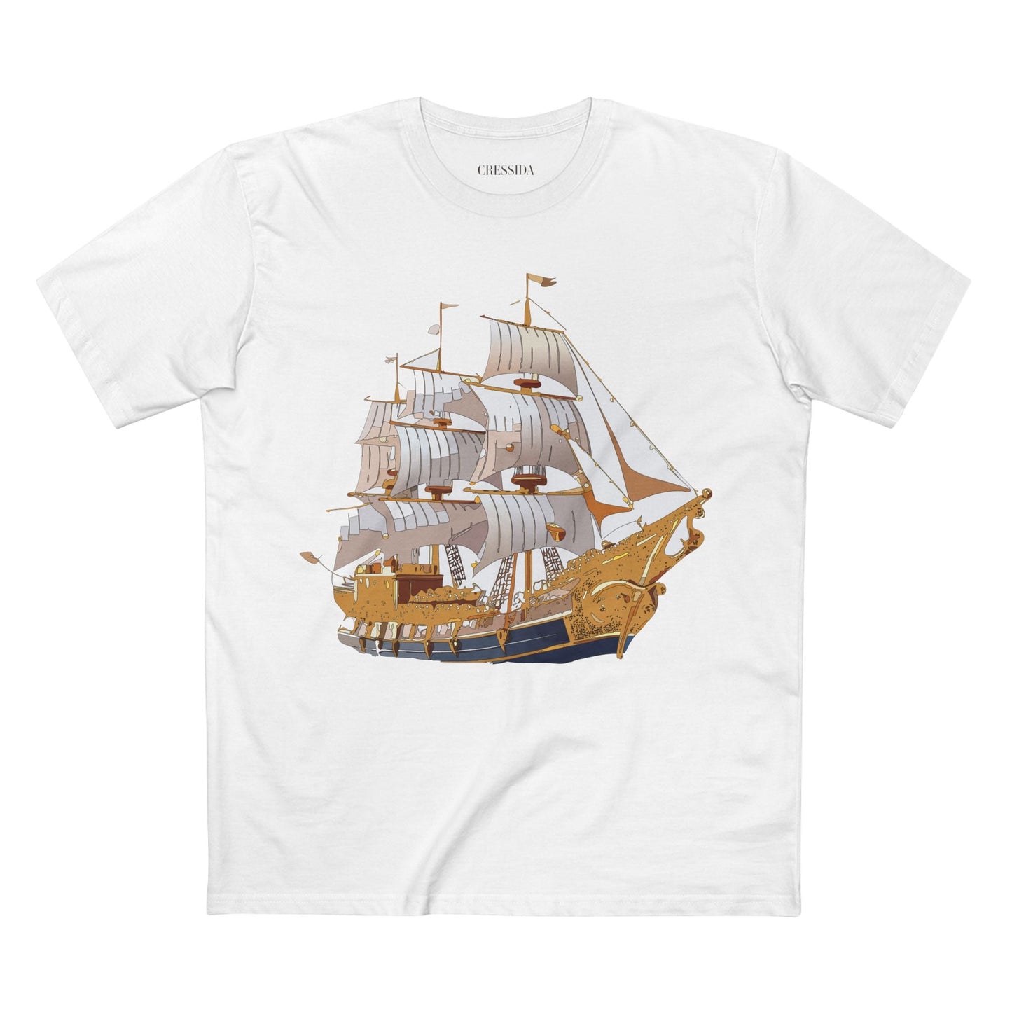 Ship Graphic Unisex 100 Cotton T-Shirt with Gold Frigate Art Design 2