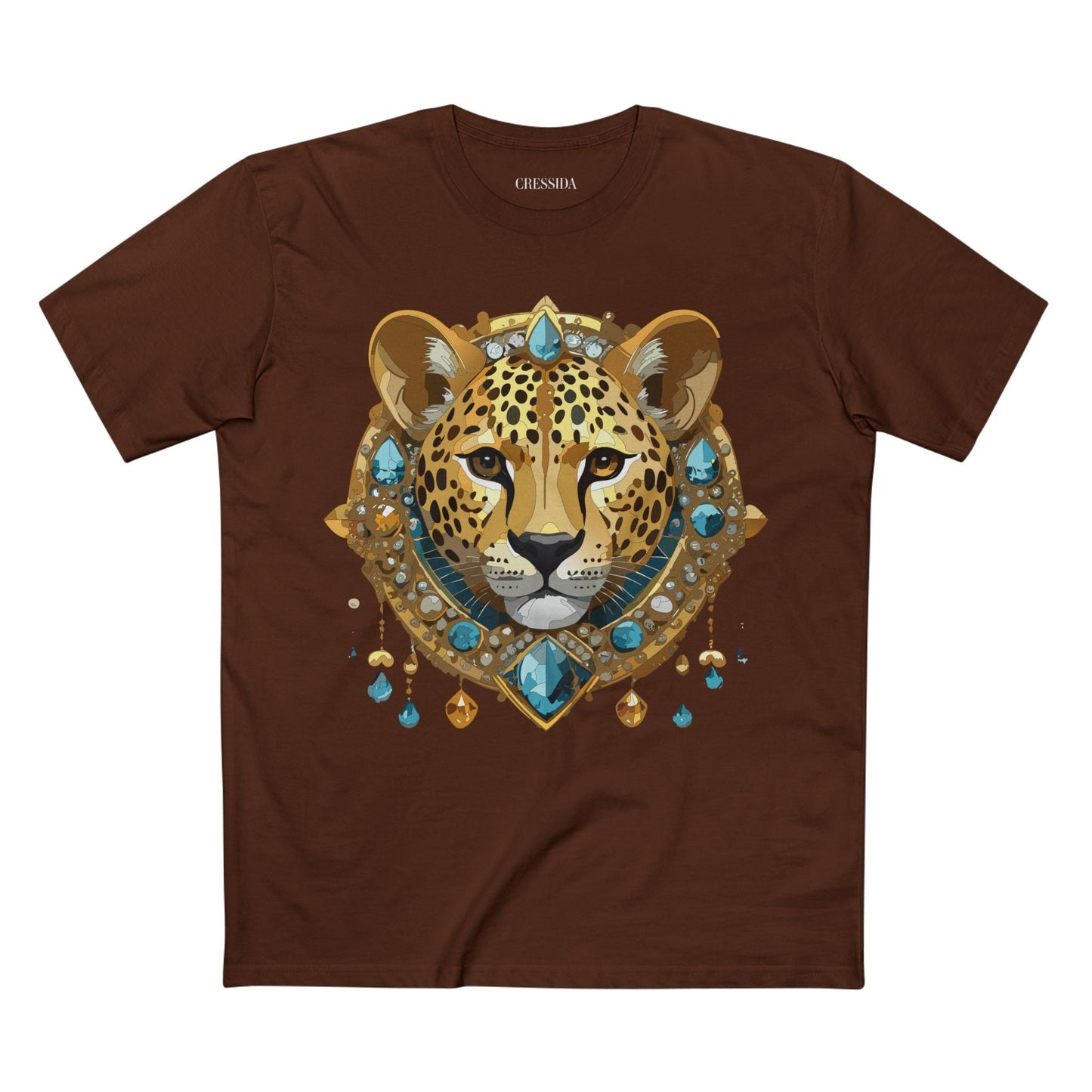 Cheetah Graphic Unisex 100 Cotton Tee With Unique Animal Golden Medallion Art Design 44