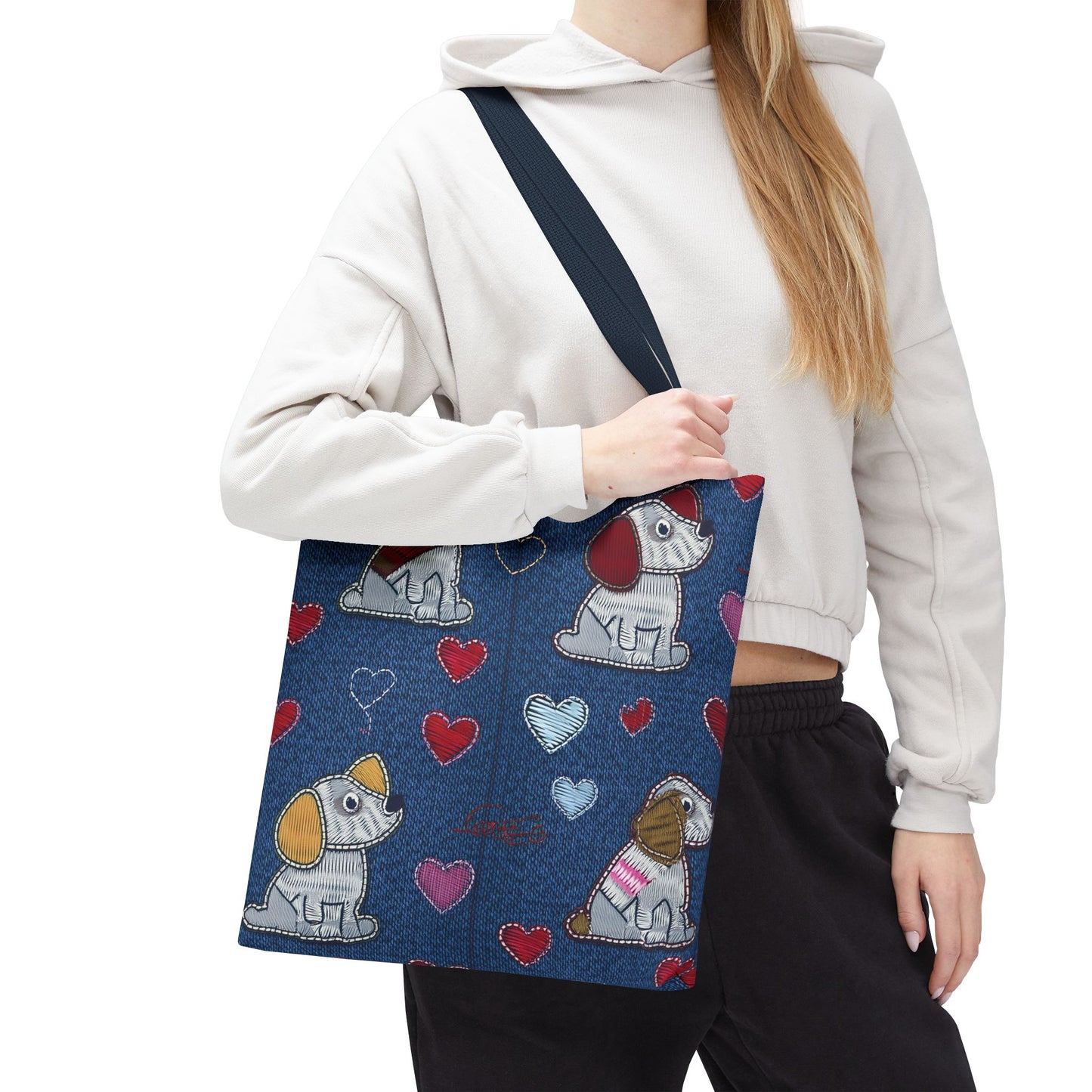 Love Day Graphic Design Denim Fabric Imitation Print Unisex Canvas Bag POLY 3 Sizes Tote Bag 201-15
