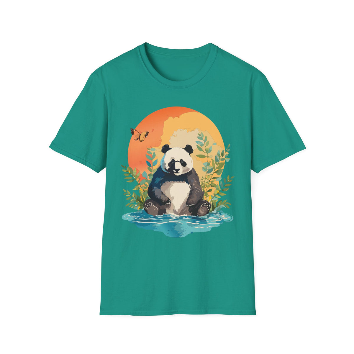 Panda Sunset Illustration T-Shirt | Cute Panda Nature Tee