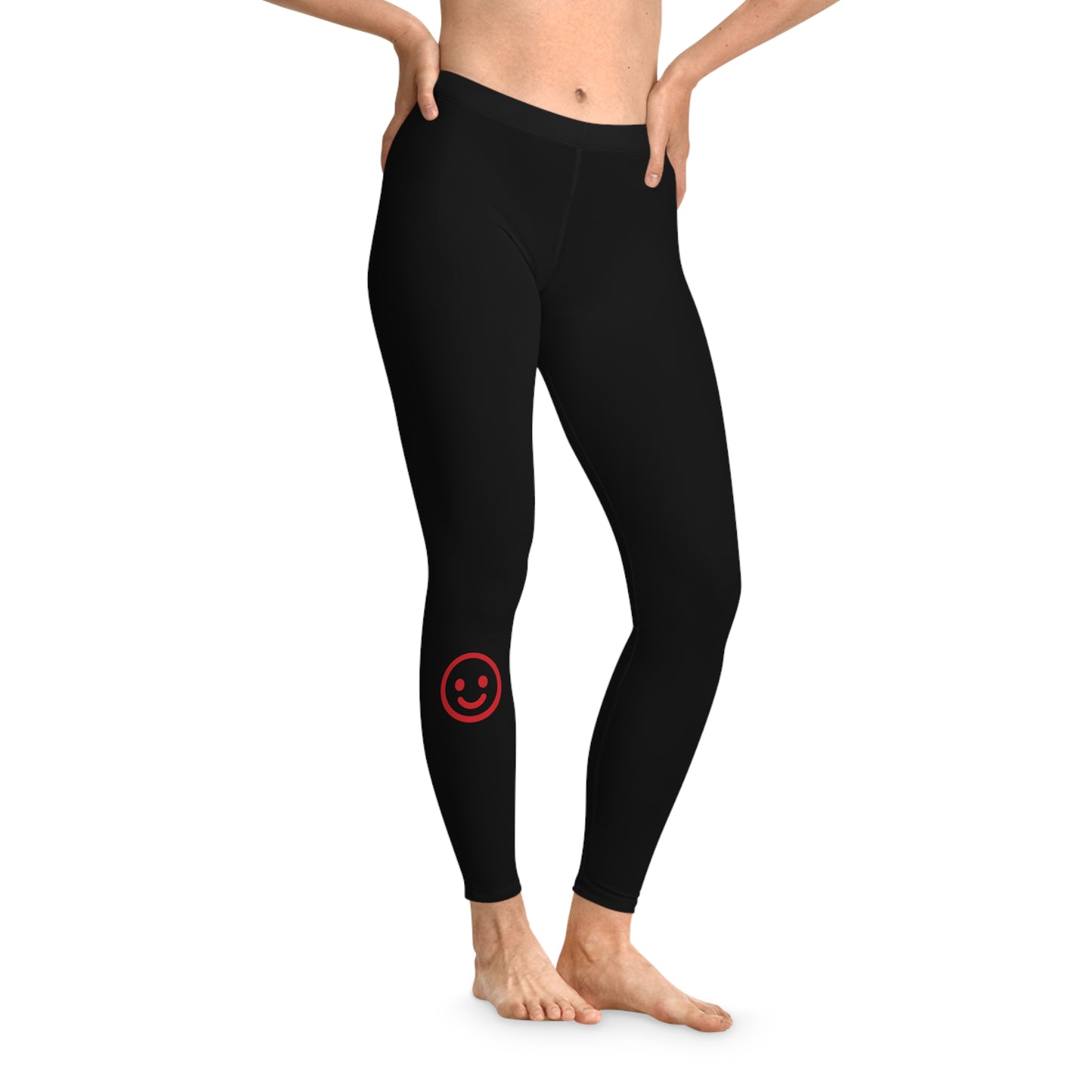 Funny Red Face Black Leggings, Black Yoga Pants, Funny Face Leggings