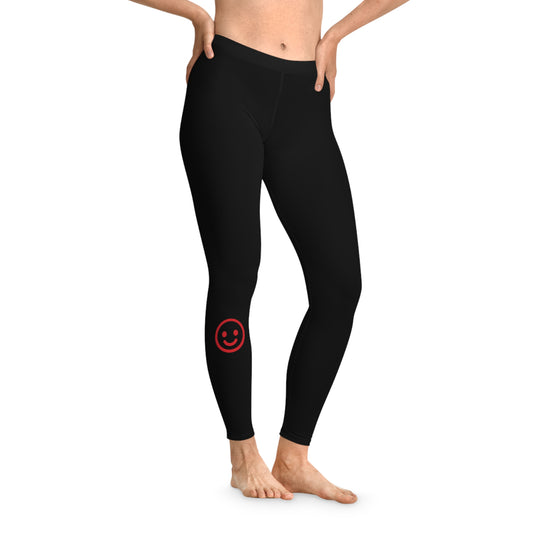 Funny Red Face Black Leggings, Black Yoga Pants, Funny Face Leggings