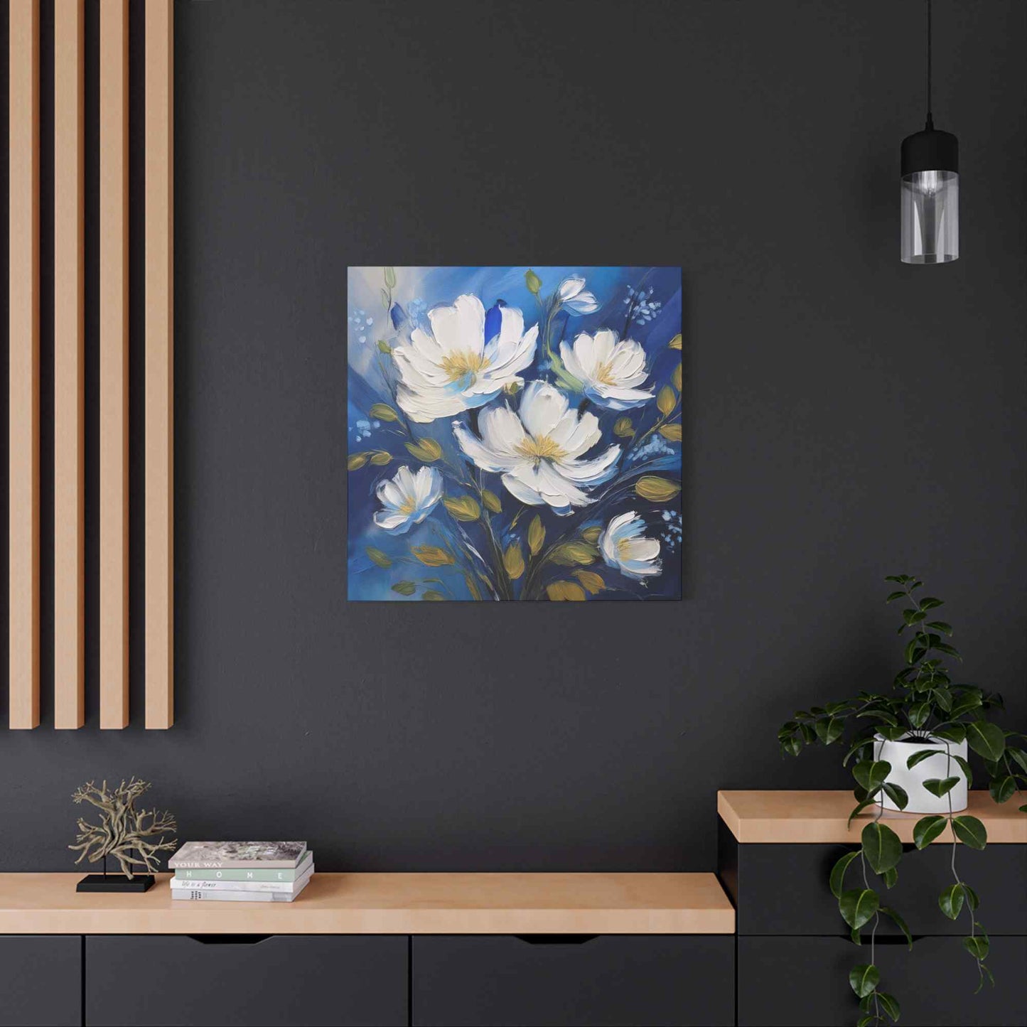 White Flowers Print Canvas, White Flowers Oil Paint Print 20x20, 24x24, 30x30, 32x32, 36x36, Art Design Print Non-Frame MC-8