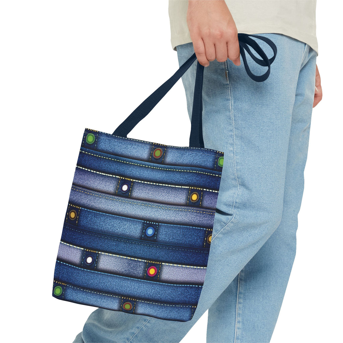 Denim Fabric Imitation Print Unisex Canvas Bag Poly Spun 3 Sizes Tote Bag 144