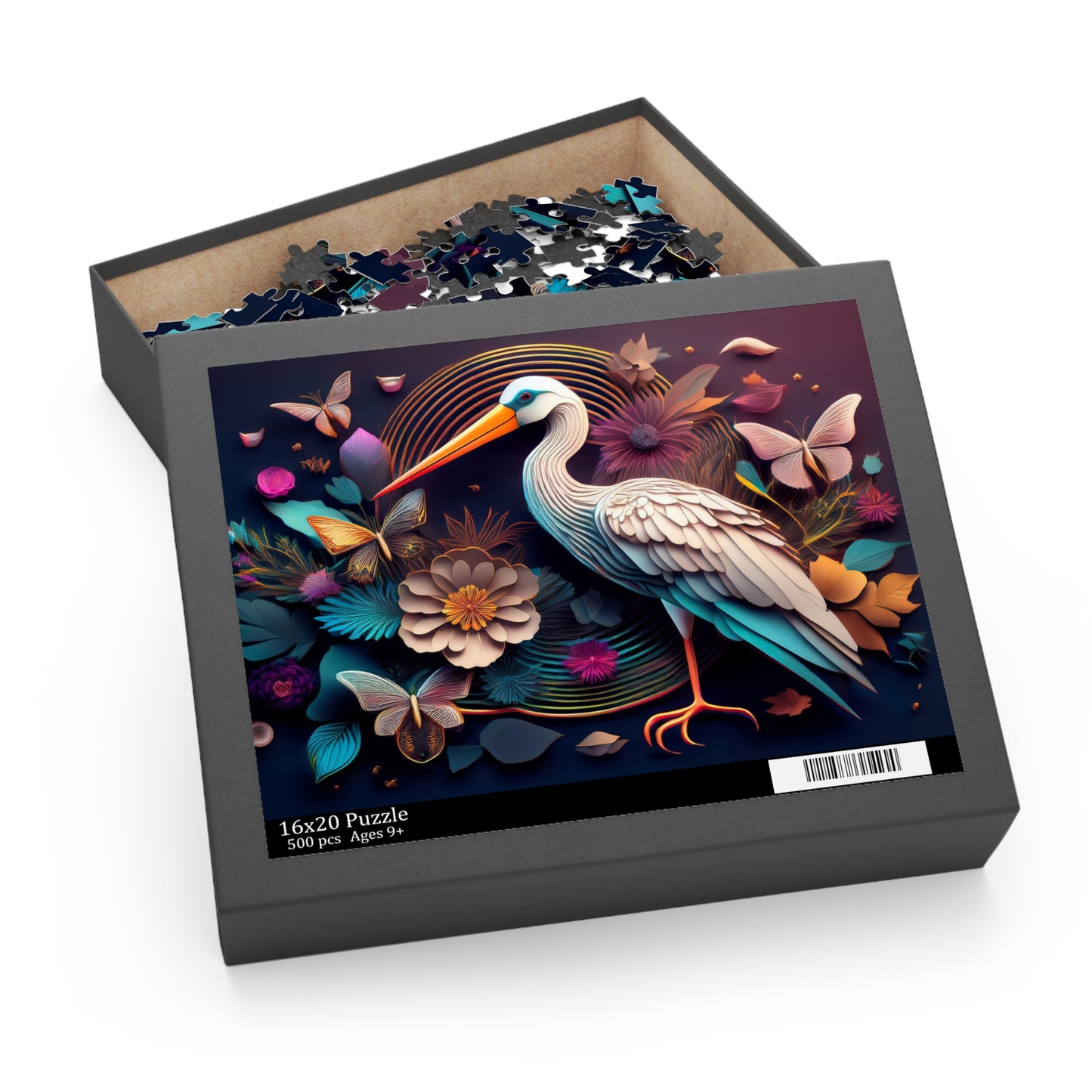 Puzzles-41 Kids Stork Puzzle 500-Piece | Floral Stork Puzzle 500-Piece, Birds Kids Puzzles Size: 16" x 20",  Ages 9+