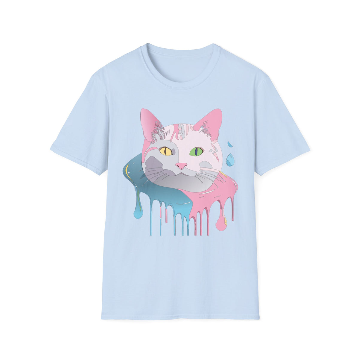 Colorful Drip Cat Artwork T-Shirt | Heterochromatic Eyes, Painterly Design