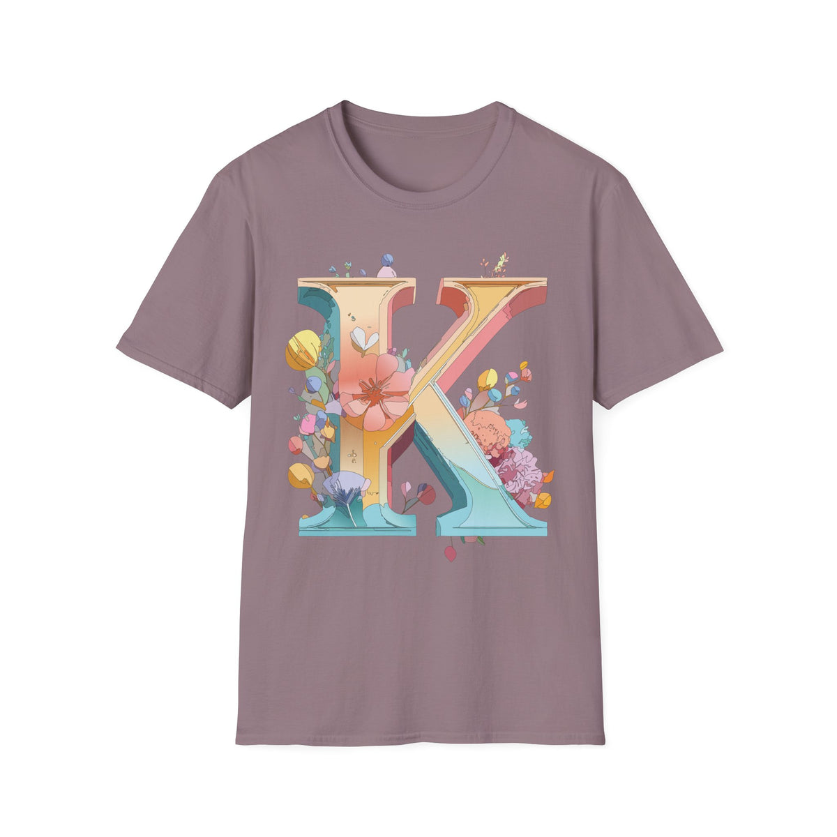 Floral Letter K T-Shirt | Monogram Initial K Tee, Botanical Alphabet Shirt