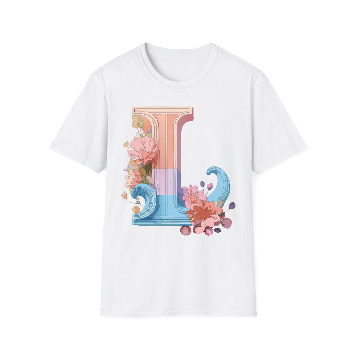 Floral Wave Letter L T-Shirt | Monogram Initial Tee