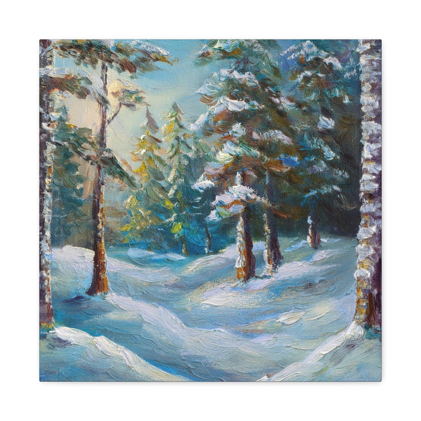 Snow Forest Print Canvas, Oil Paint Print 20x20, 24x24, 30x30, 32x32, 36x36 Art Design Print Pine-Wood Inner Frame MC-75