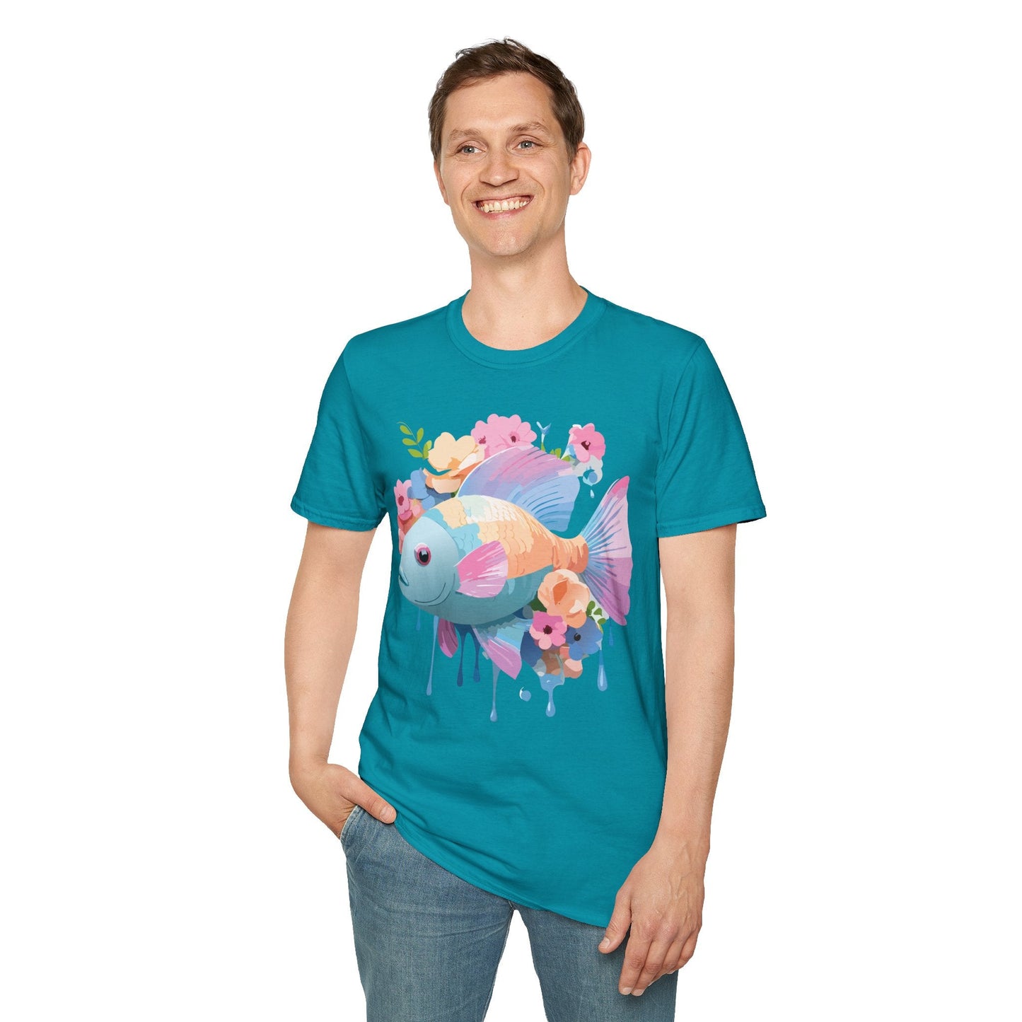 Fish Art Design Graphic Tee Unisex Short Sleeve T Shirt With Fish Artwork Premium Cotton