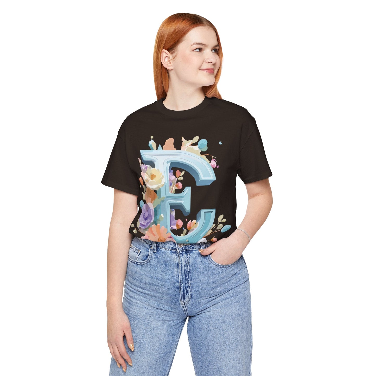 Letter E Graphic Tee Unisex Vintage Inspired Art Design Adelpha Short Sleeve Shirt