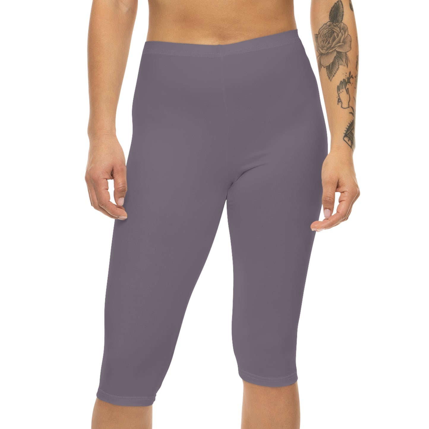 Mauve Fog Color Women's Brushed Suede Poly Span Casual Capri Leggings XS-2XL