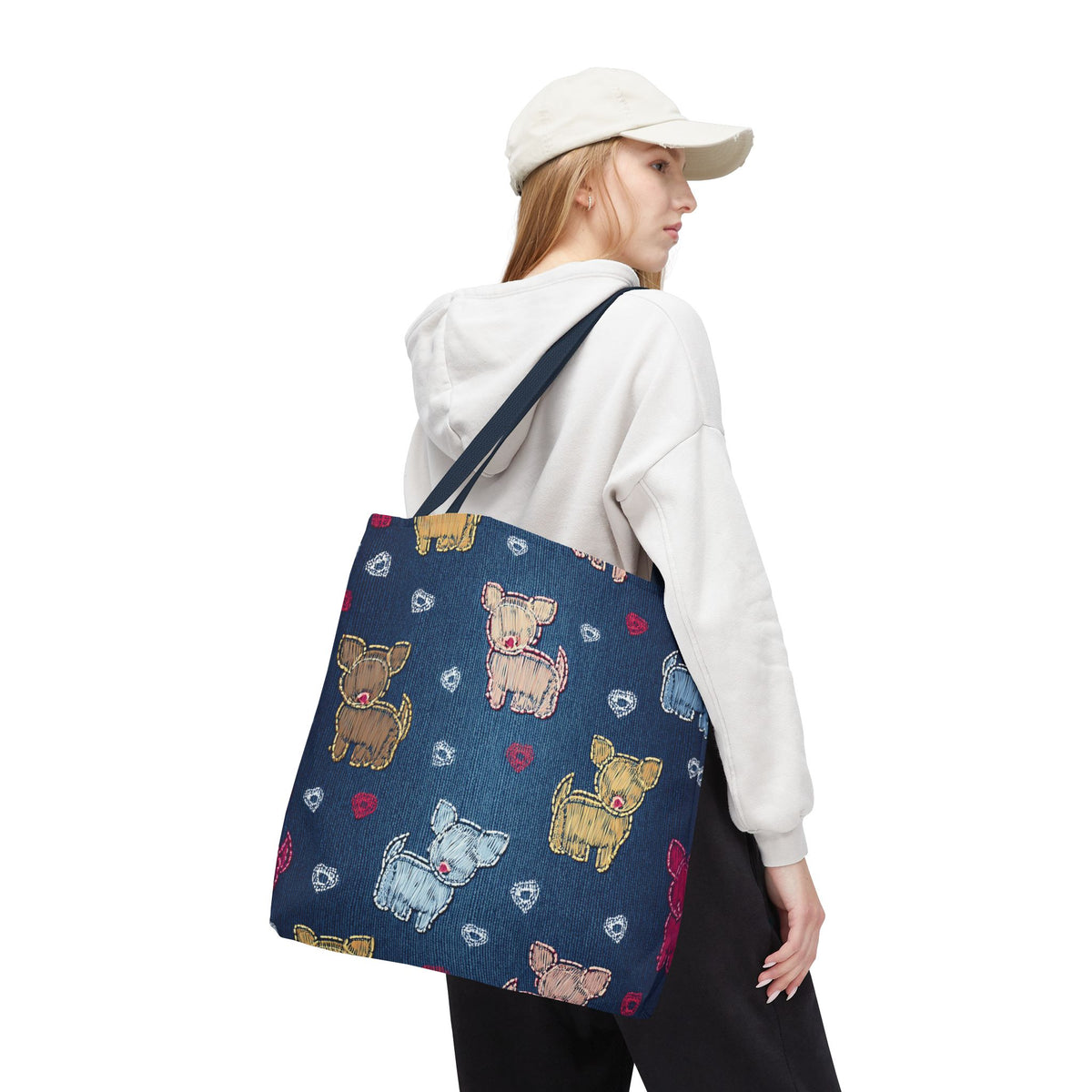 Love Day Graphic Design Denim Fabric Imitation Print Unisex Canvas Bag POLY 3 Sizes Tote Bag 201-11