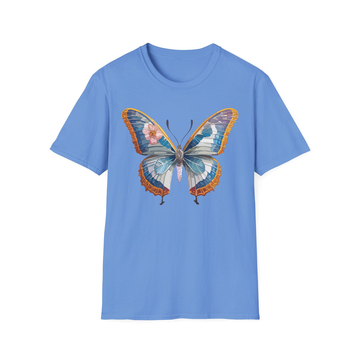 Blue Floral Butterfly T-Shirt | Vintage Botanical Butterfly Tee