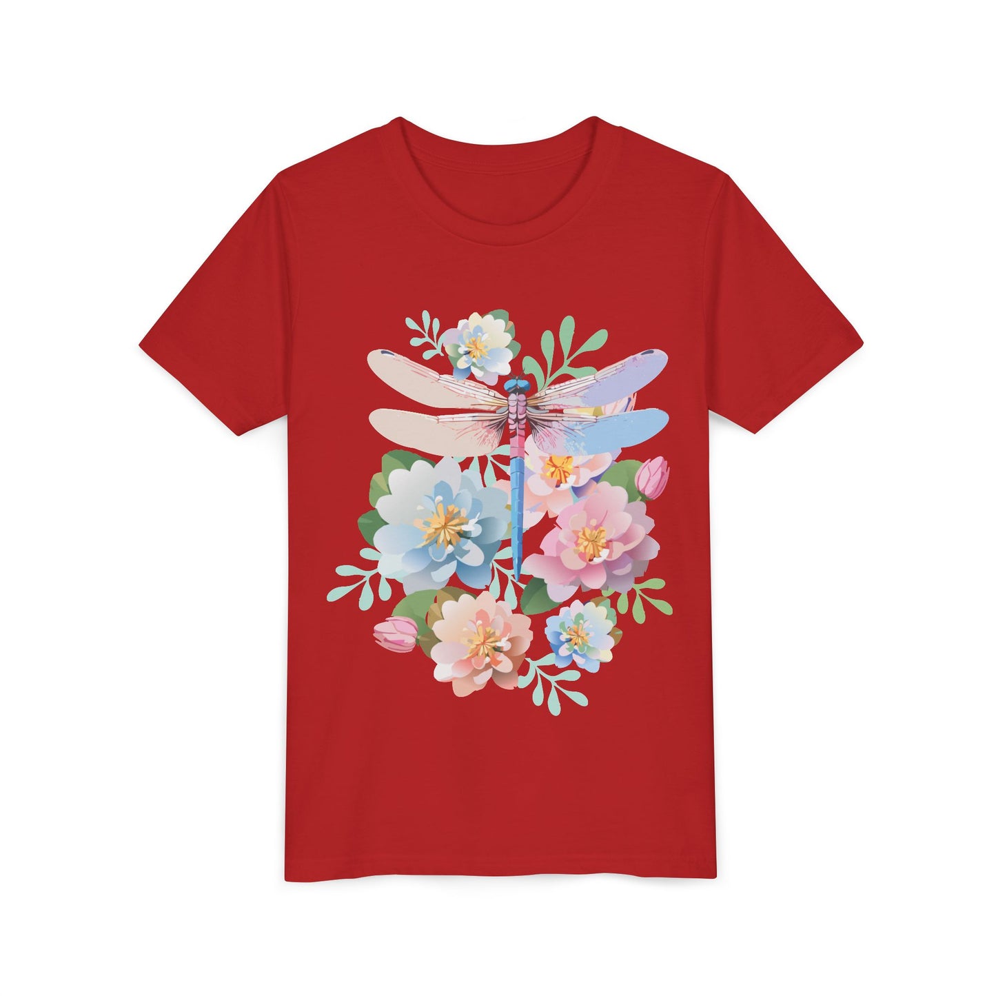 Dragonfly Blossom Youth Tee - Colorful Short Sleeve T-Shirt for Spring Celebrations (9-14)