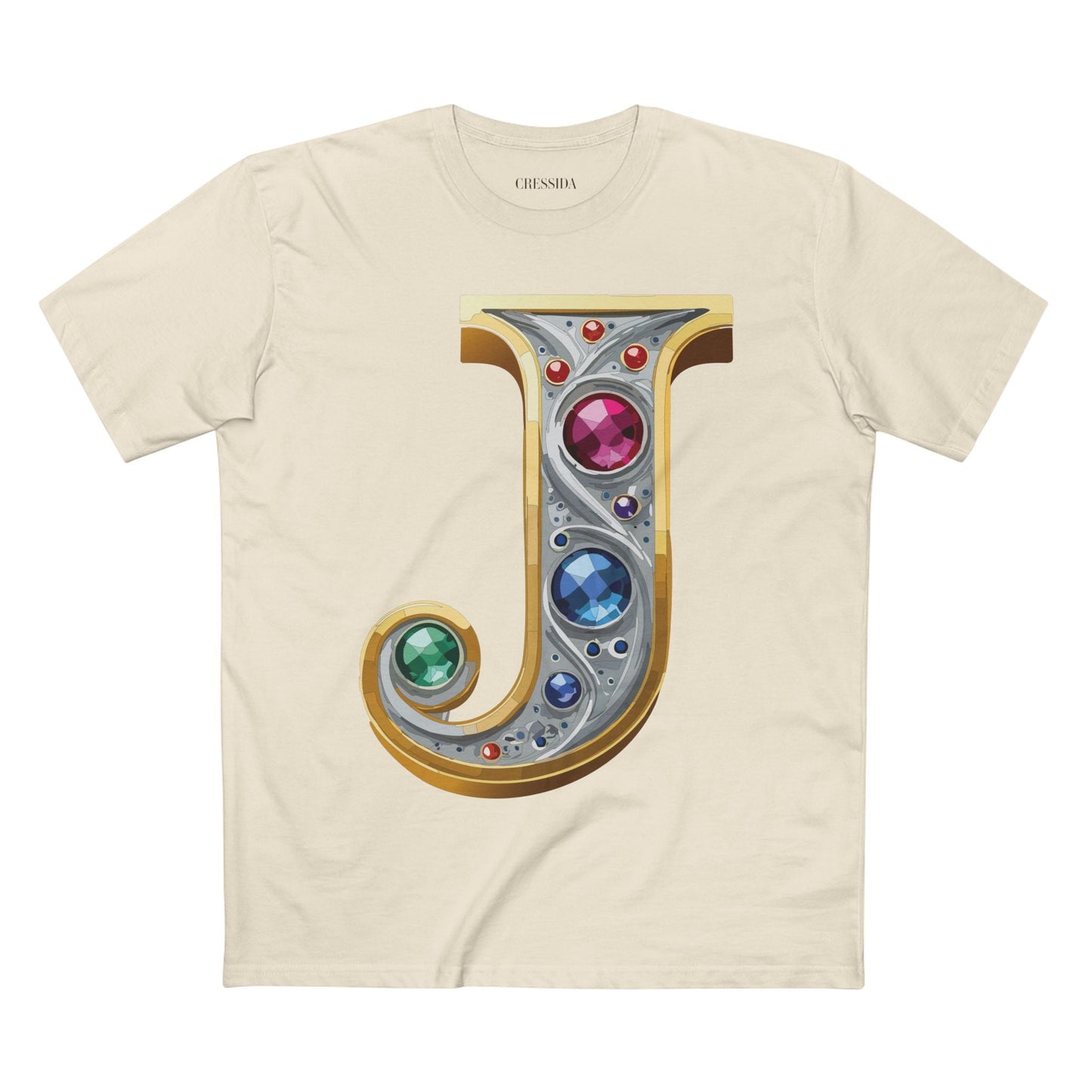 Letter J Graphic Design Tee Unisex 100 Cotton With Antique Gold Letters Artwork T-Shirt