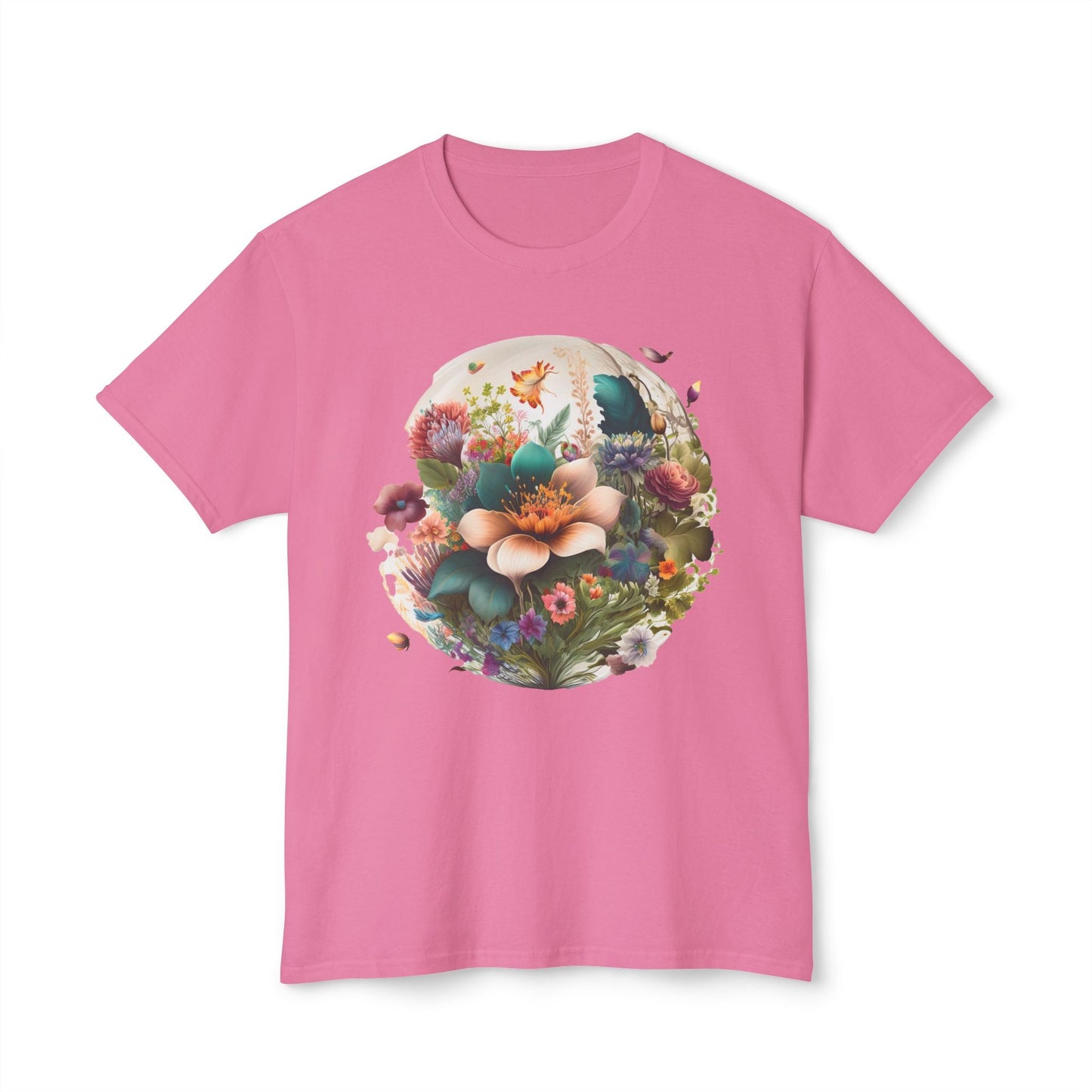 Unisex Floral Art Print T Shirt With Vintage Flowers Graphic Tee 100 Percent Cotton