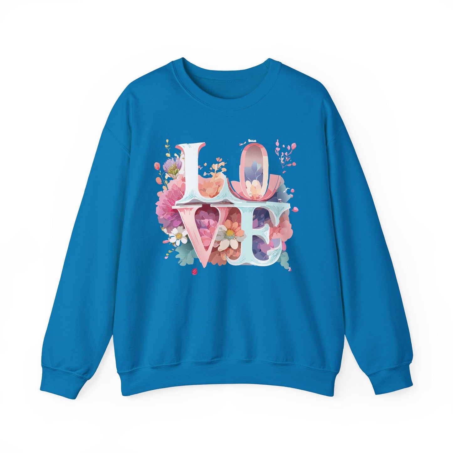Floral Love Sweatshirt Valentines Day Flower Print Unisex Crewneck Heavy Blend Cotton Polyester