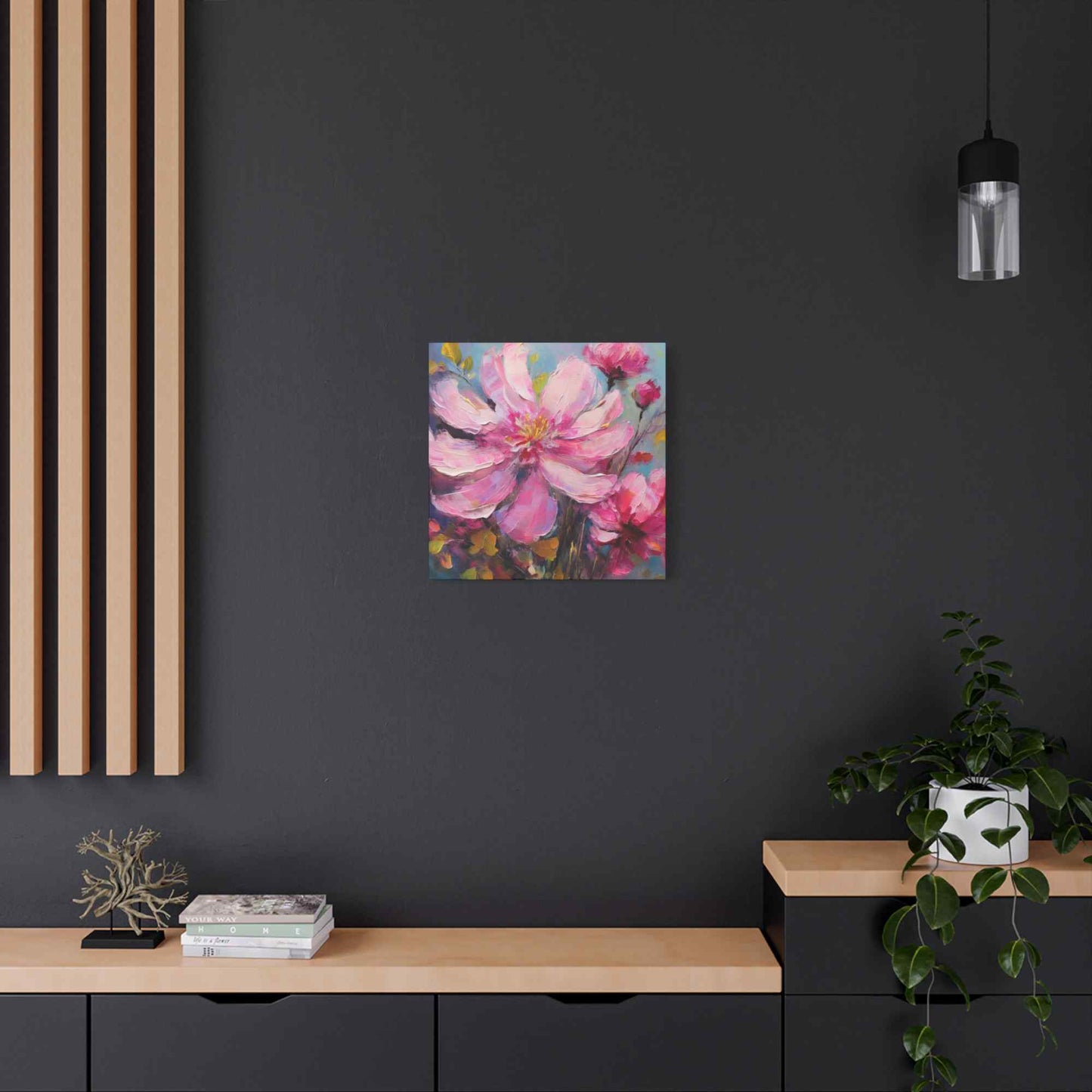 Pink Flowers Print Canvas, Pink Flowers Oil Paint Print 20x20, 24x24, 30x30, 32x32, 36x36, Art Design Print Non-Frame MC-12
