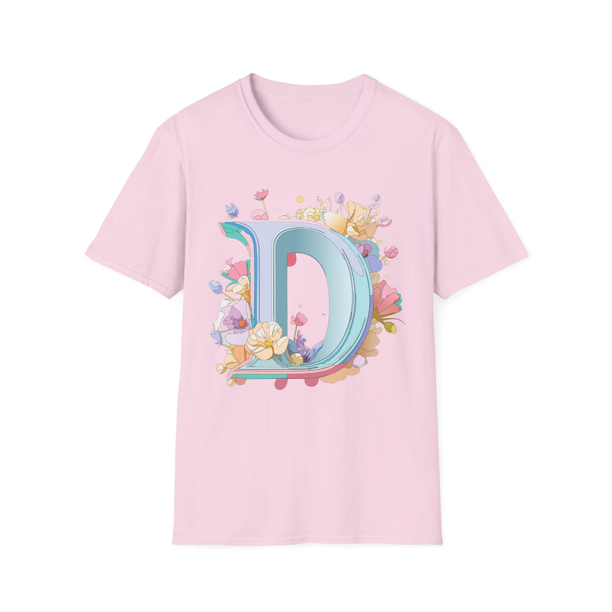Floral Letter D T-Shirt | Pastel Monogram Initial Tee