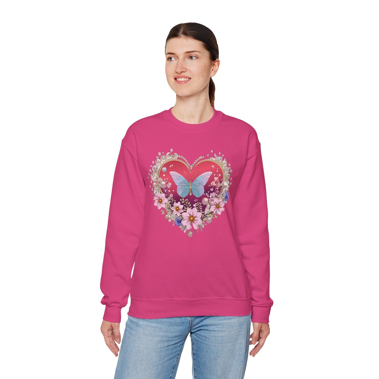 Floral Heart Sweatshirt For Valentines Day Unisex Floral Love Crewneck Sweatshirt
