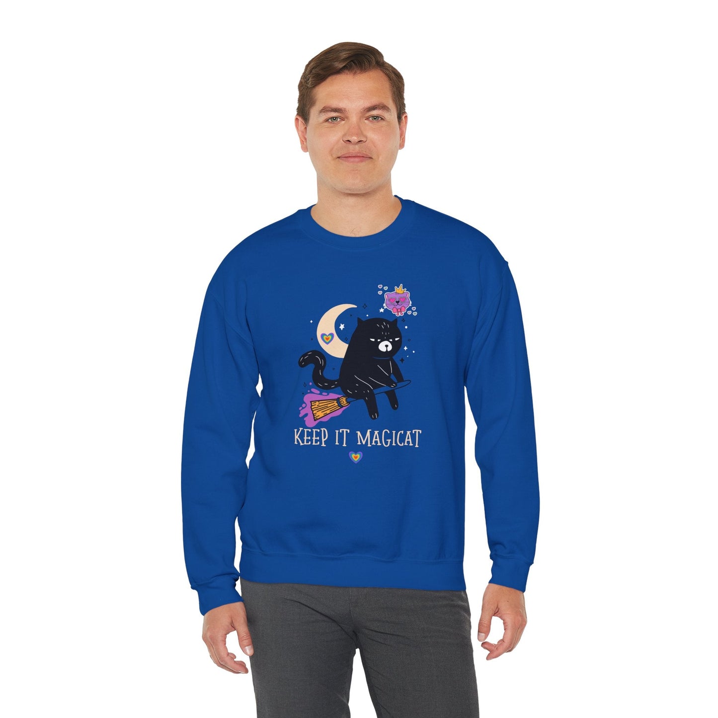 Flying Cat Heart Sweatshirt Unisex Fifty Fifty Cotton Poly Crewneck Gildan 18000 Valentines Day