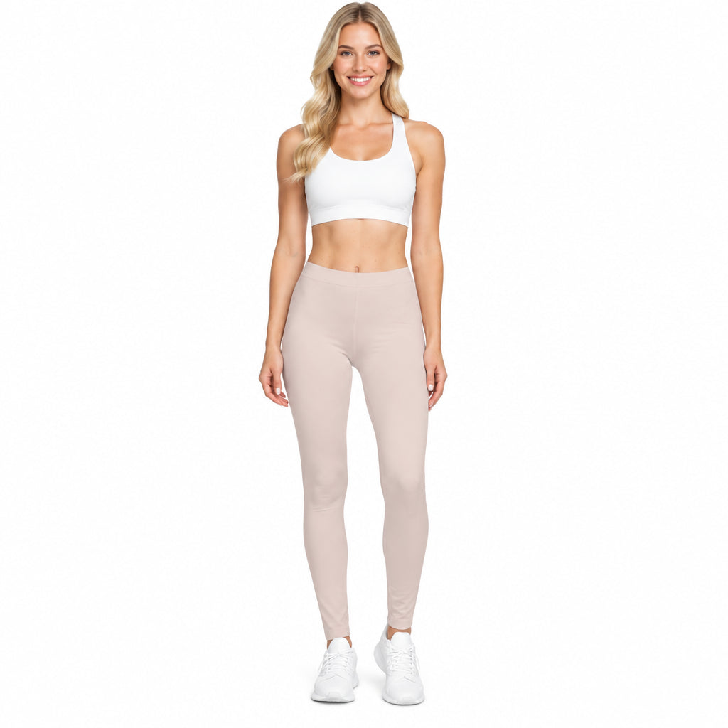 Almond Milk Beige Color Women's Poly-Span Casual Leggings XS-2XL