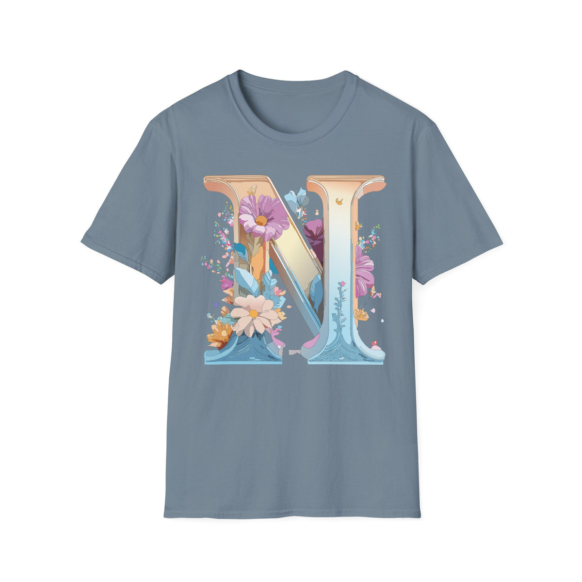 Floral Letter N T-Shirt | Monogram Initial Tee, Botanical Alphabet Shirt