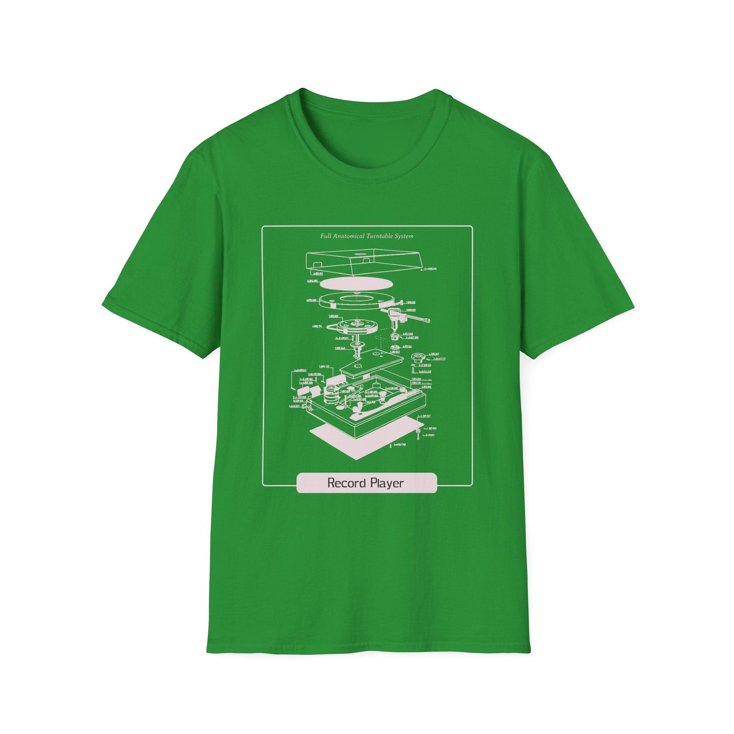 Record Player Blueprint T-Shirt Unisex Cotton Retro Vinyl Turntable Diagram Tee