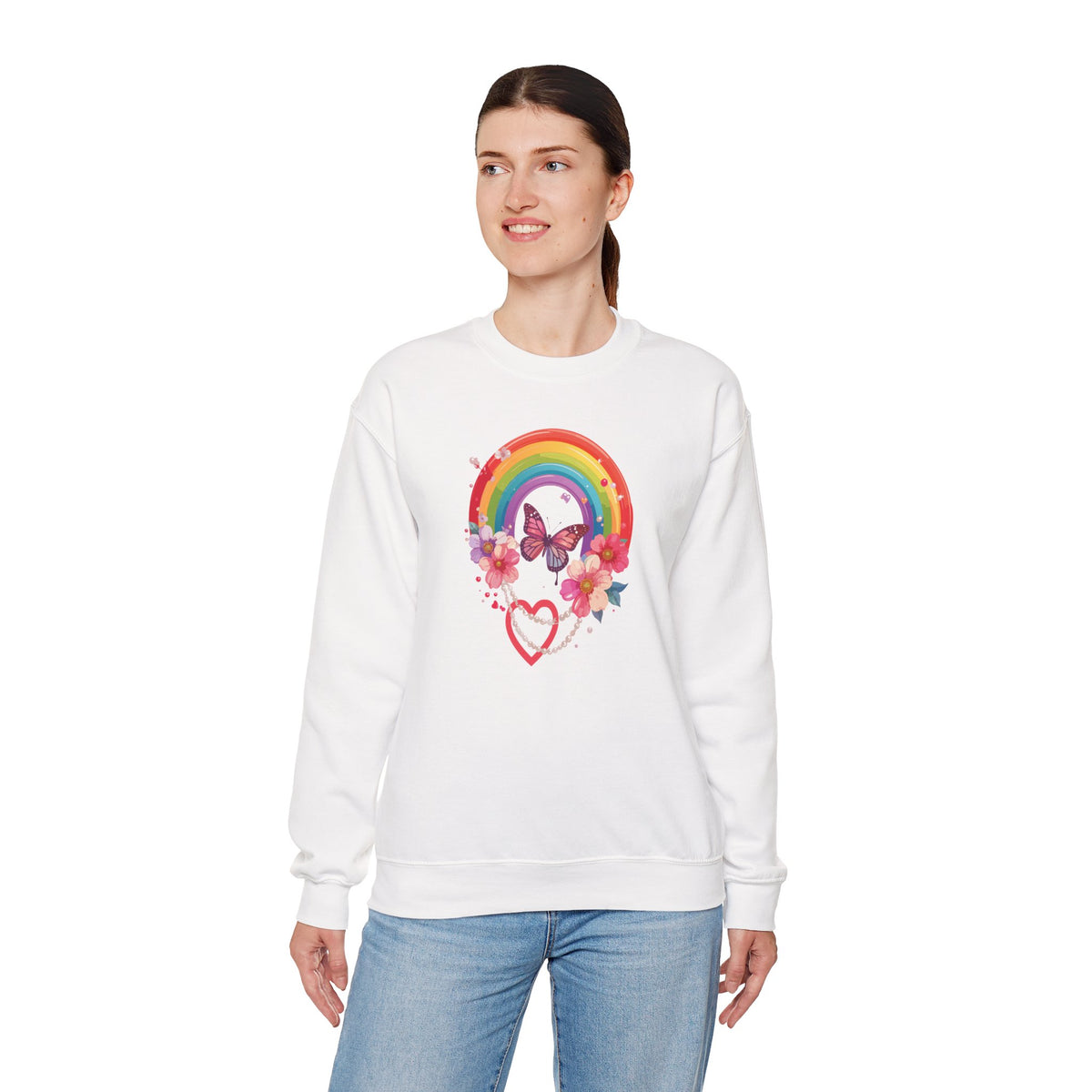 Rainbow Heart Sweatshirt, Floral Heart Sweatshirt, Floral Love Sweatshirt, Valentine's Day Sweatshirt, Rainbow Heart Floral Sweatshirt 106