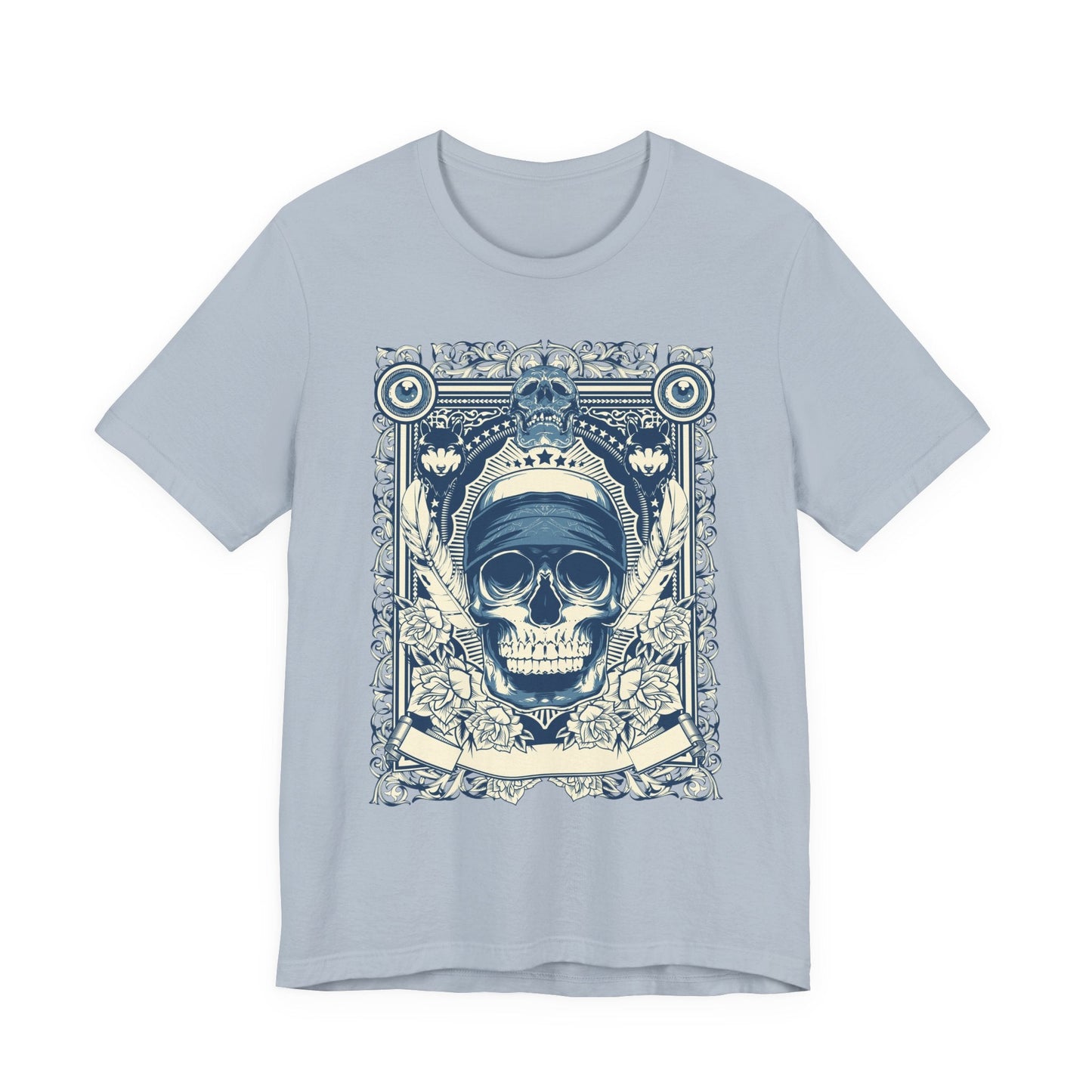 Skull Crown Graphic Tee Vintage Ornate Skull Illustration Rock Band T-Shirt