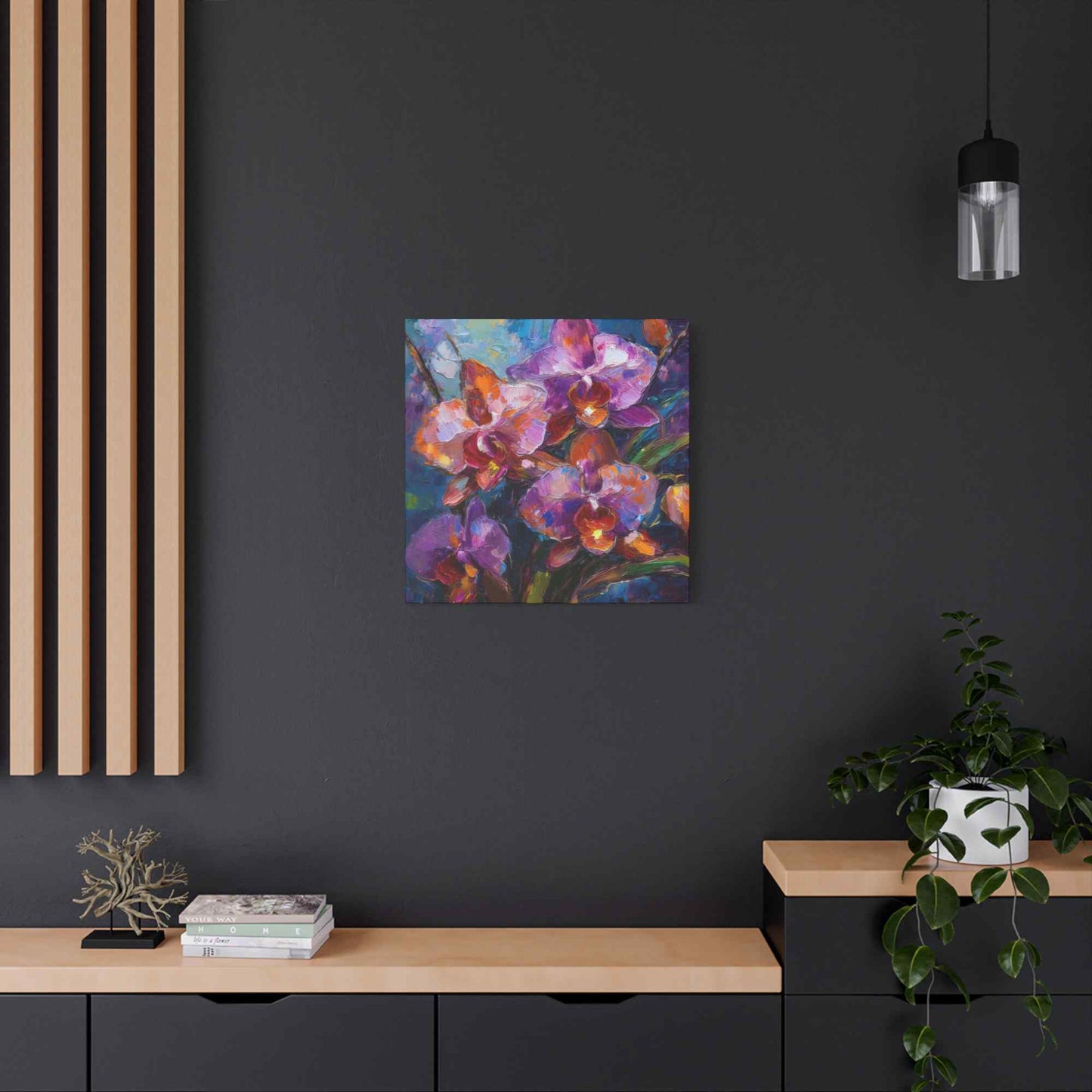 Purple Orchids Print Canvas, Floral Oil Paint Print 20x20, 24x24, 30x30, 32x32, 36x36 Art Design Pine-Wood Inner Frame MC-132