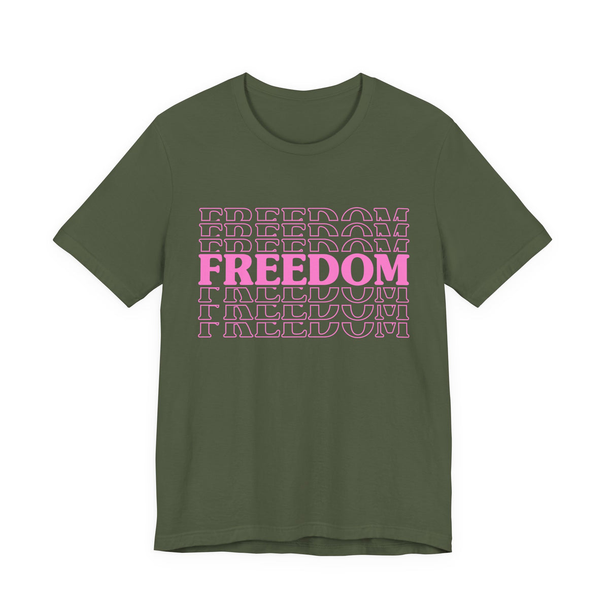 Freedom Repeat Text Tee White T-Shirt Pink Typography Unisex Cotton a8