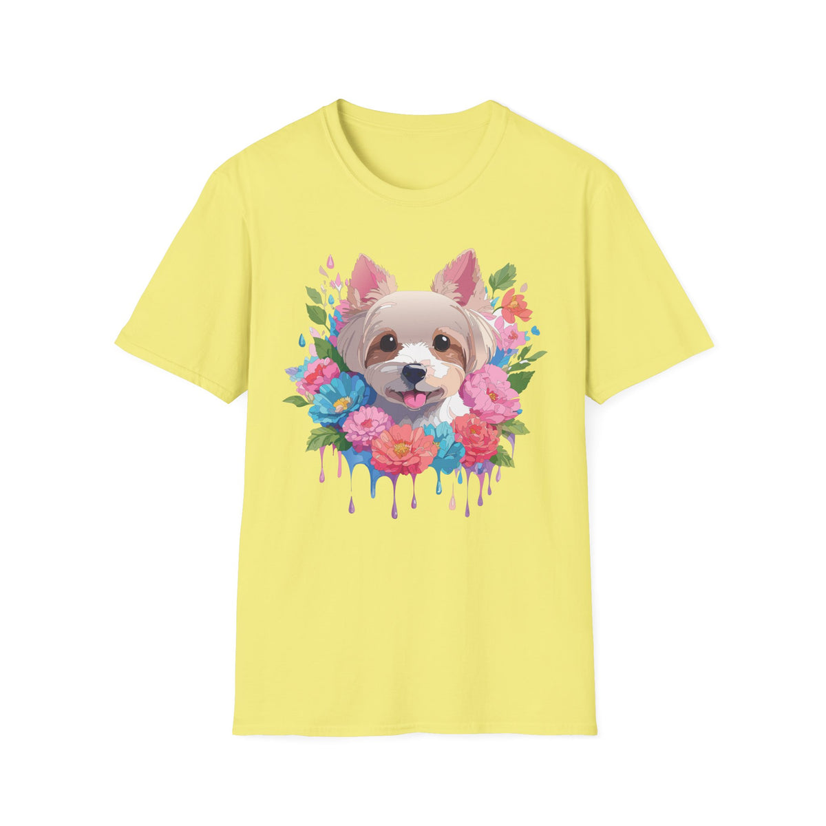 Watercolor Yorkie Face T-Shirt | Floral Paw Print Dog Tee