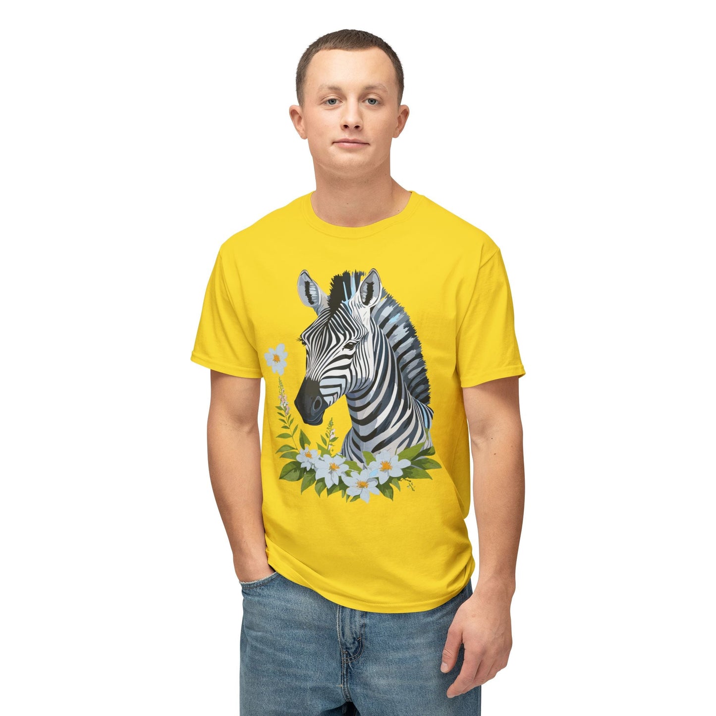 Unisex Zebra Art Print T Shirt 100% Cotton Vintage Floral Tee Made in USA Premium Graphic Tee