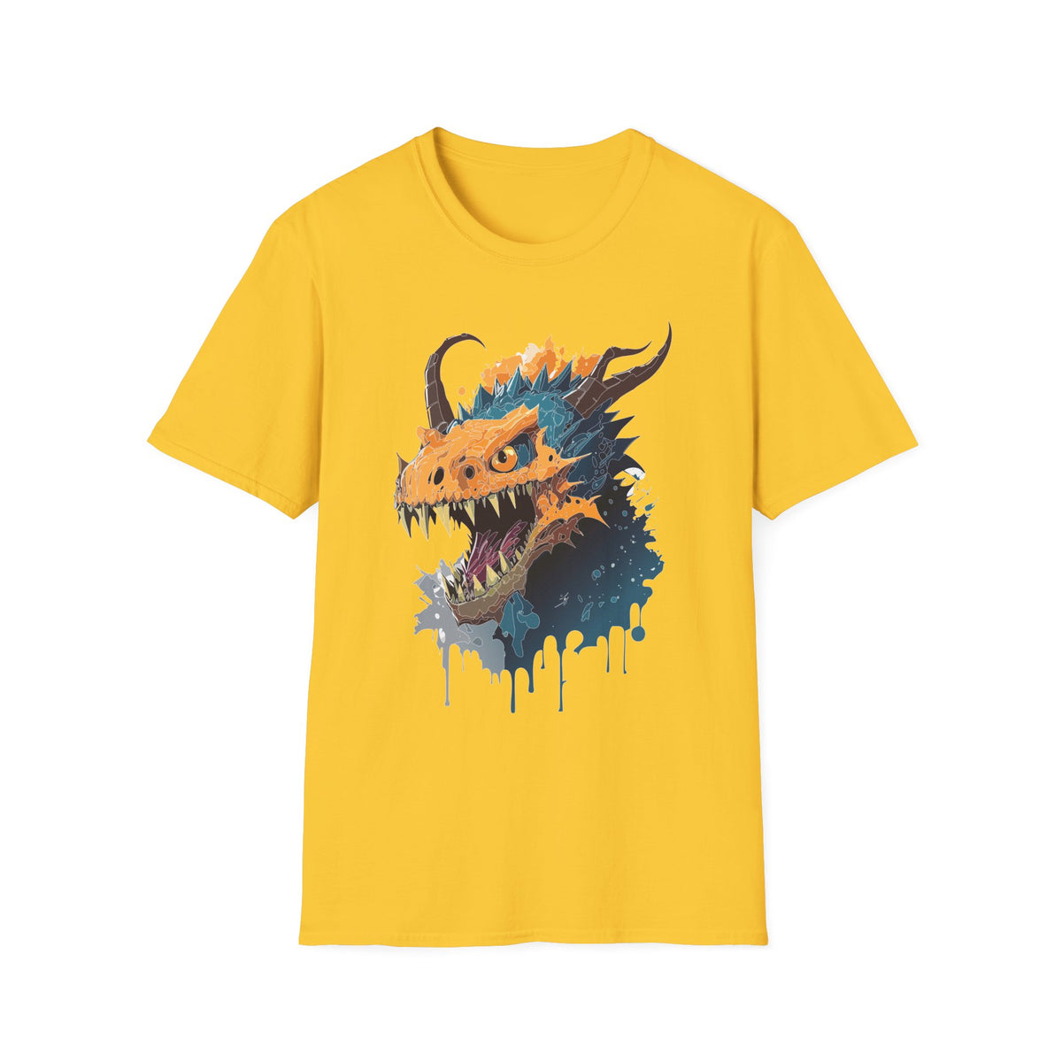 Dragon Head Graphic T-Shirt — Fiery Monster Art Cartoon Graphic Tee Unisex 100 Cotton Gildan T-Shirt