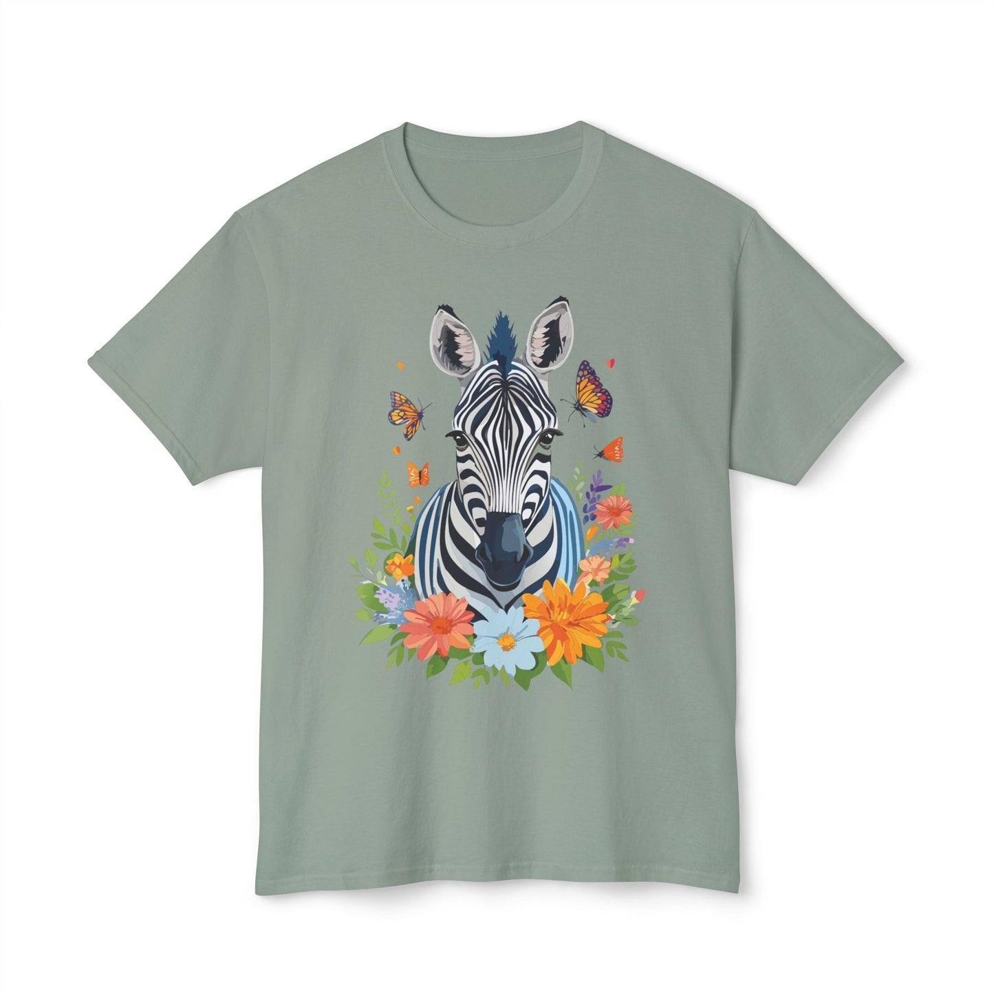 Zebra Art Print T Shirt Unisex Cotton Tee With Floral Design Vintage Zebra Theme
