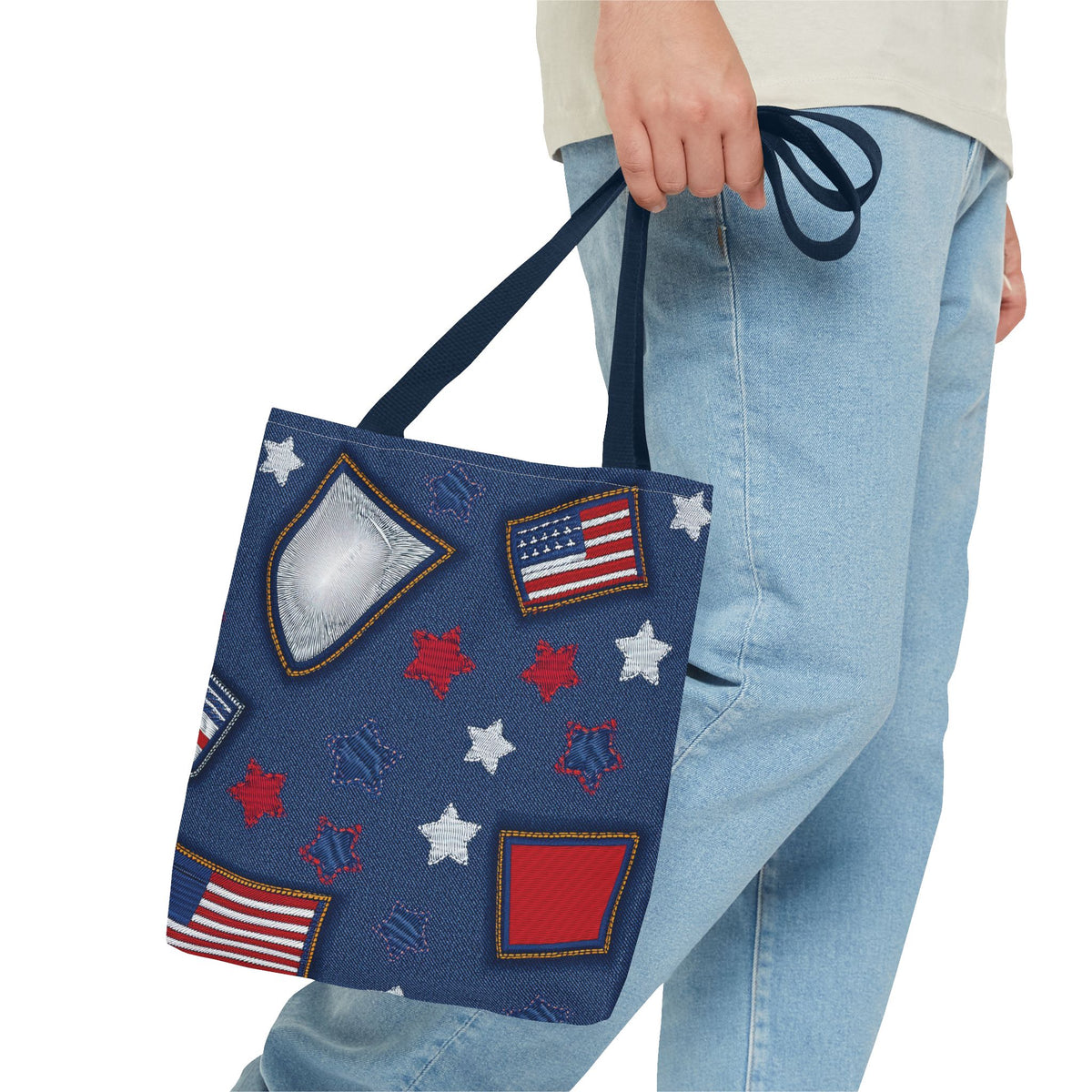 4th of July Graphic Denim Fabric Imitation Print Unisex Canvas Bag Poly Spun 3 Sizes Tote Bag 200-8